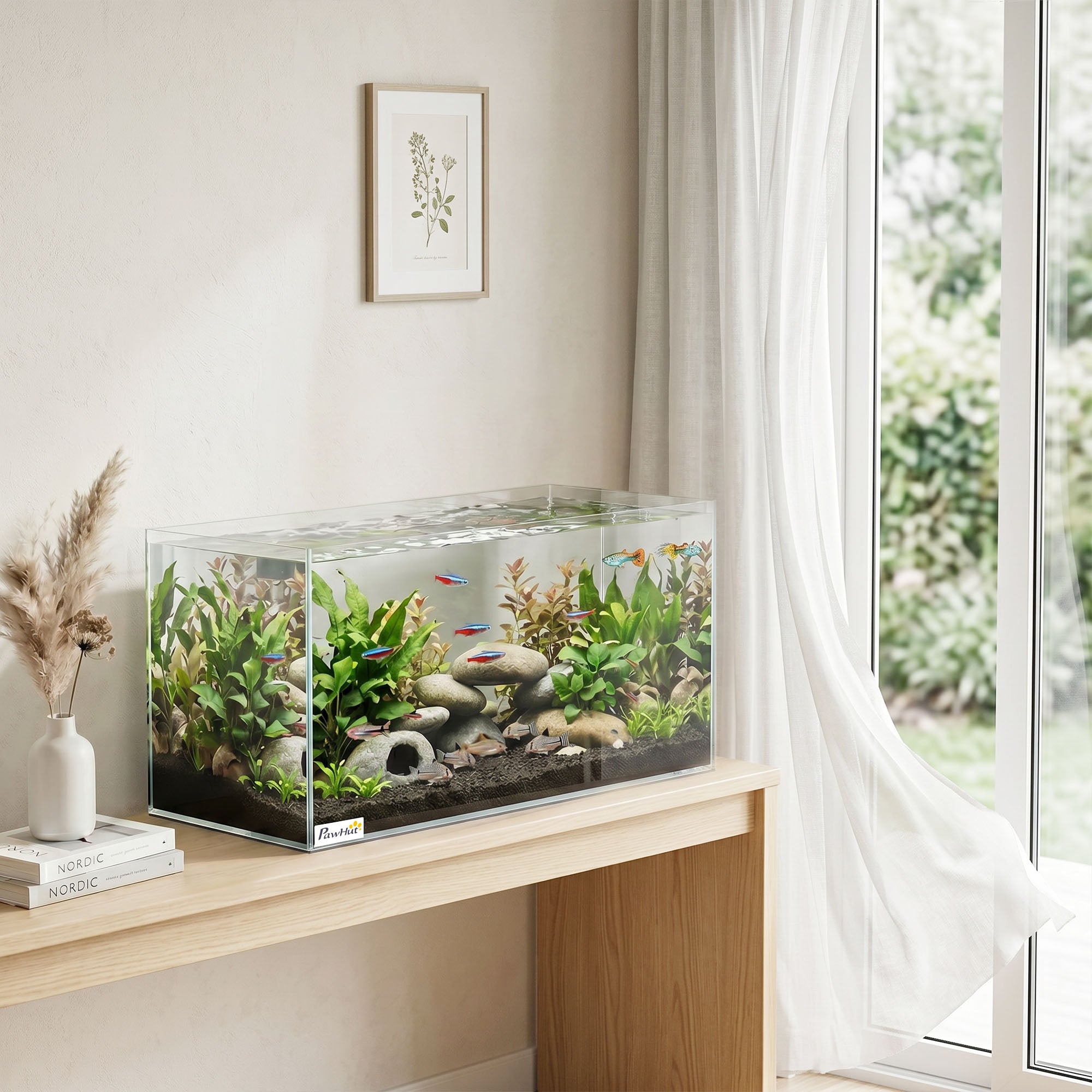 pawhut-aquarium-verre-51l-60-x-30-x-30-cm-pour-poissons-crevettes-tortues image 4