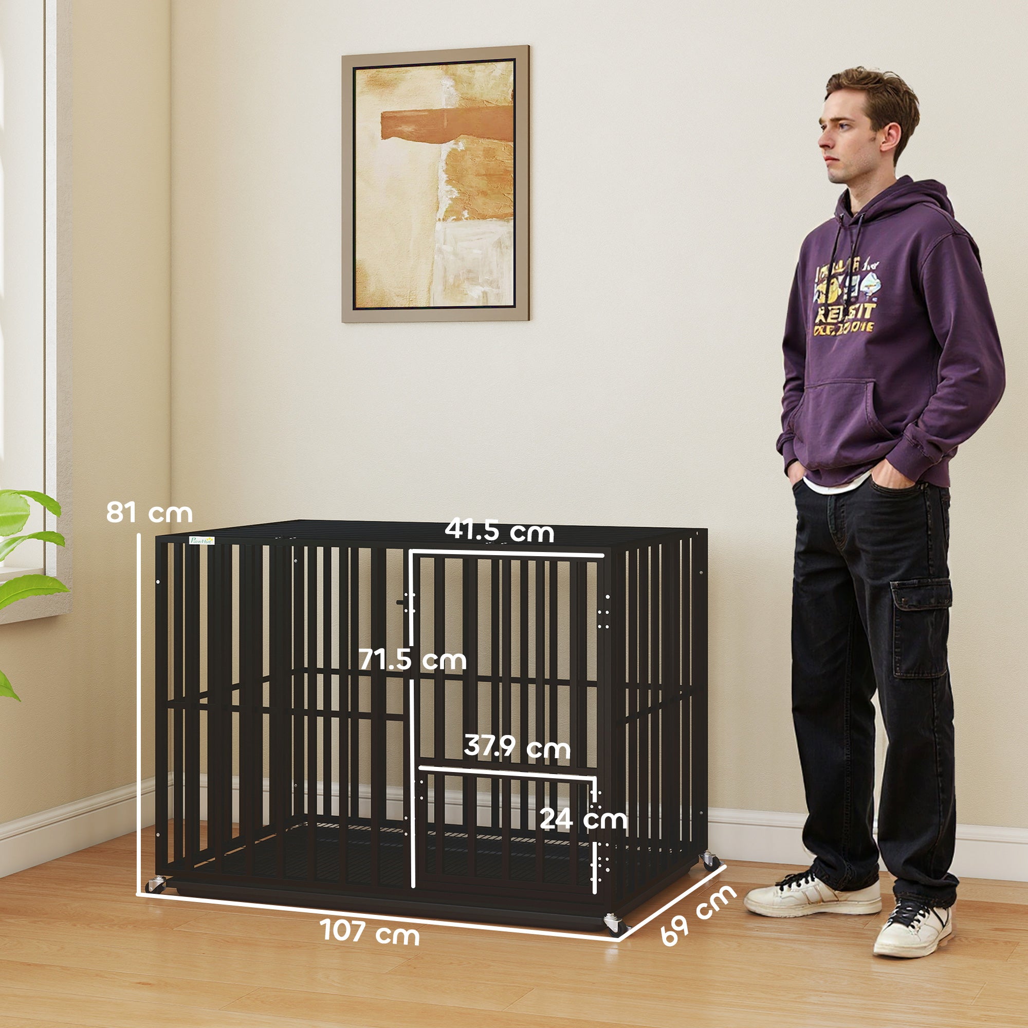 pawhut-cage-m-tallique-robuste-pour-chien-avec-roulettes-et-plateau-107-x-69-x-8 image 5