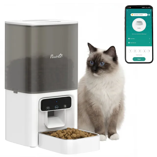pawhut-distributeur-automatique-pour-chat-4-5-l-avec-bol-inox-wifi-jusqu-10-repa image 1
