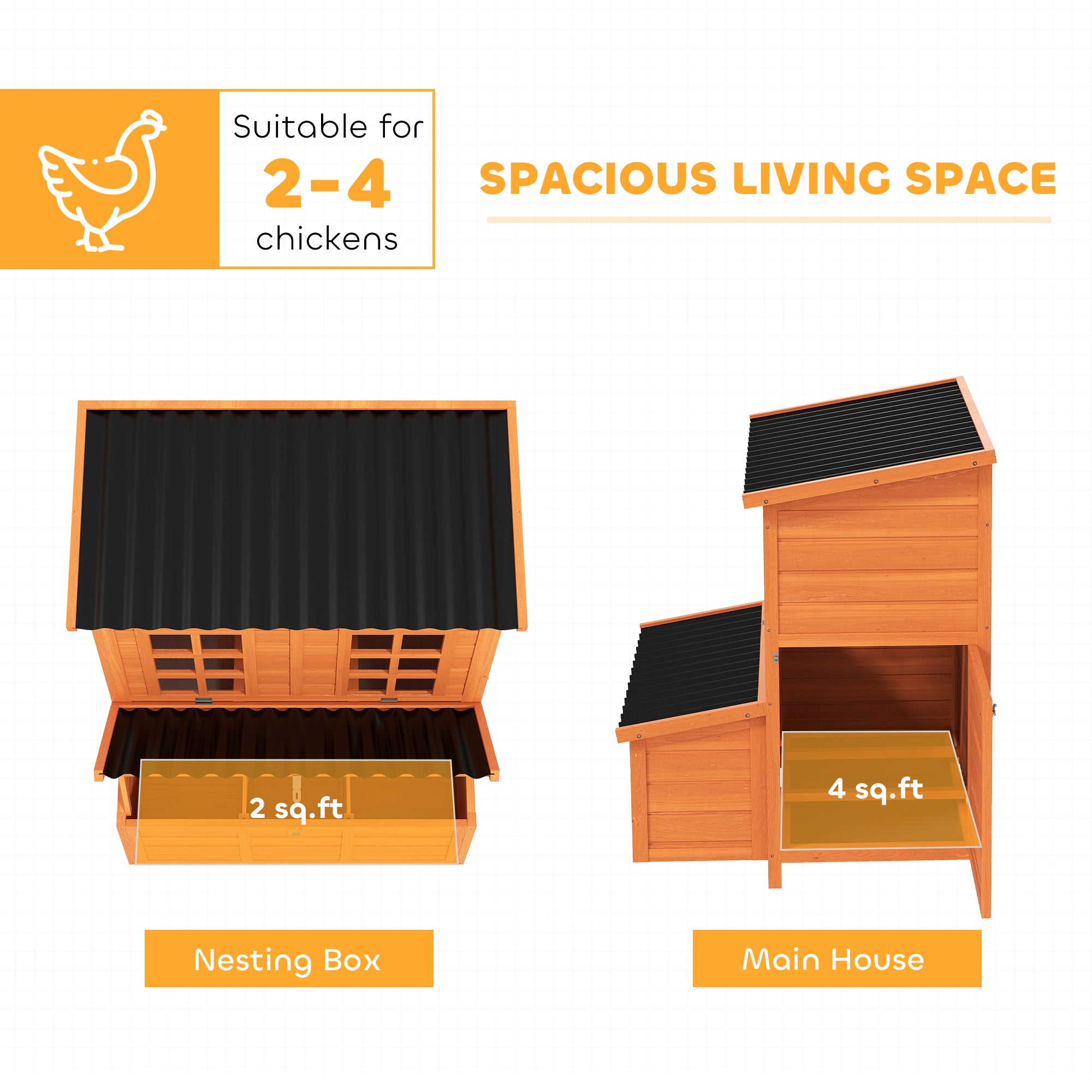 pawhut-poulailler-en-bois-99-cm-avec-pondoir-3-cases-et-toit-tanche-orange image 6