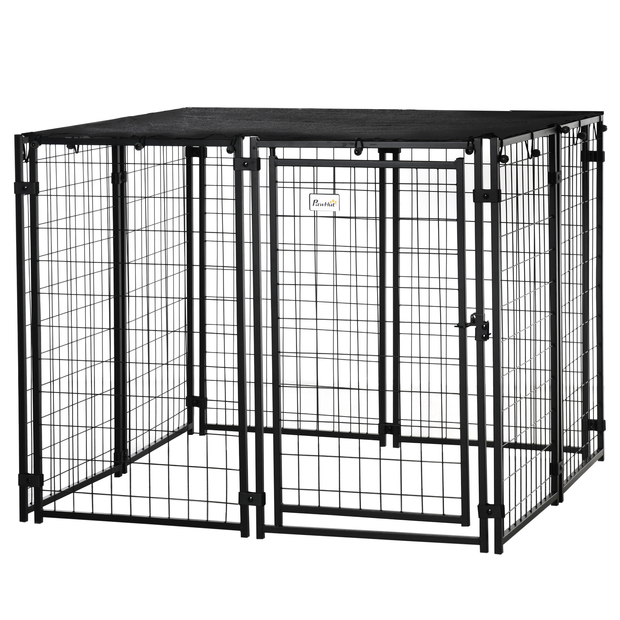 pawhut-enclos-chenil-ext-rieur-chien-avec-toit-et-porte-verrouillable-noir image 2