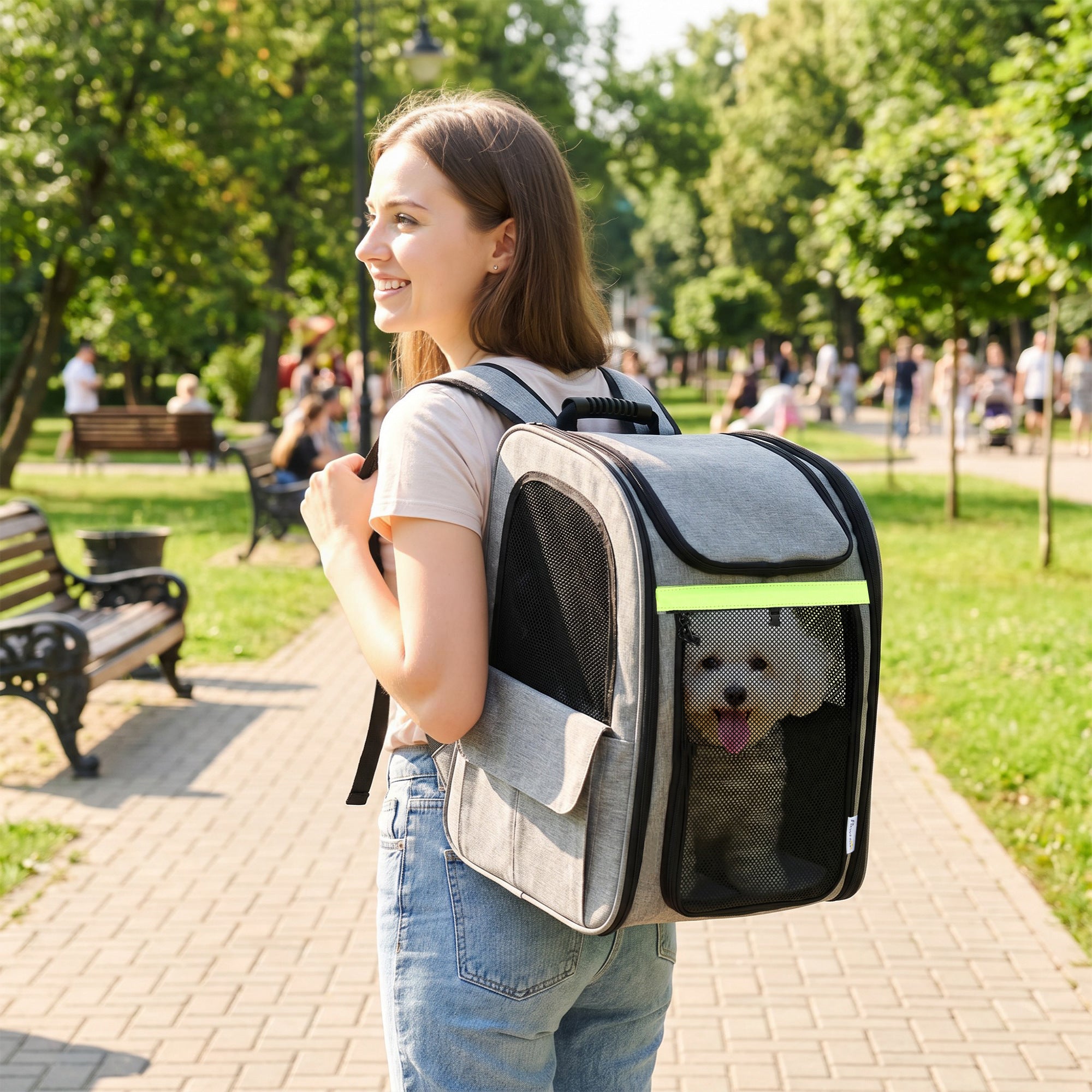 pawhut-sac-de-transport-extensible-avec-bandes-r-fl-chissantes-gris-clair image 4