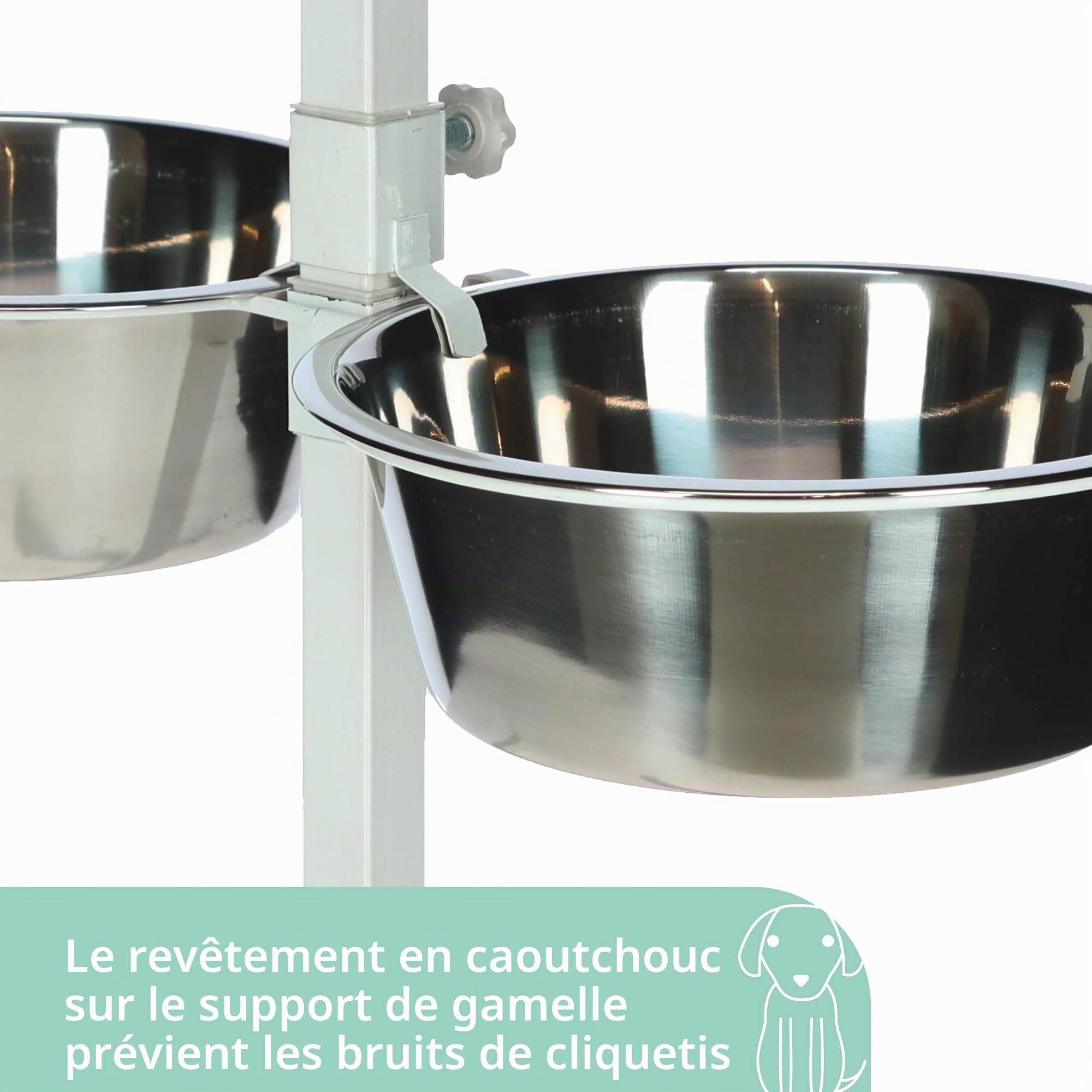 kerbl-gamelle-sur-lev-e-pour-chien-2x1800-ml-blanc-cadre-acier-hauteur-r-glable image 7