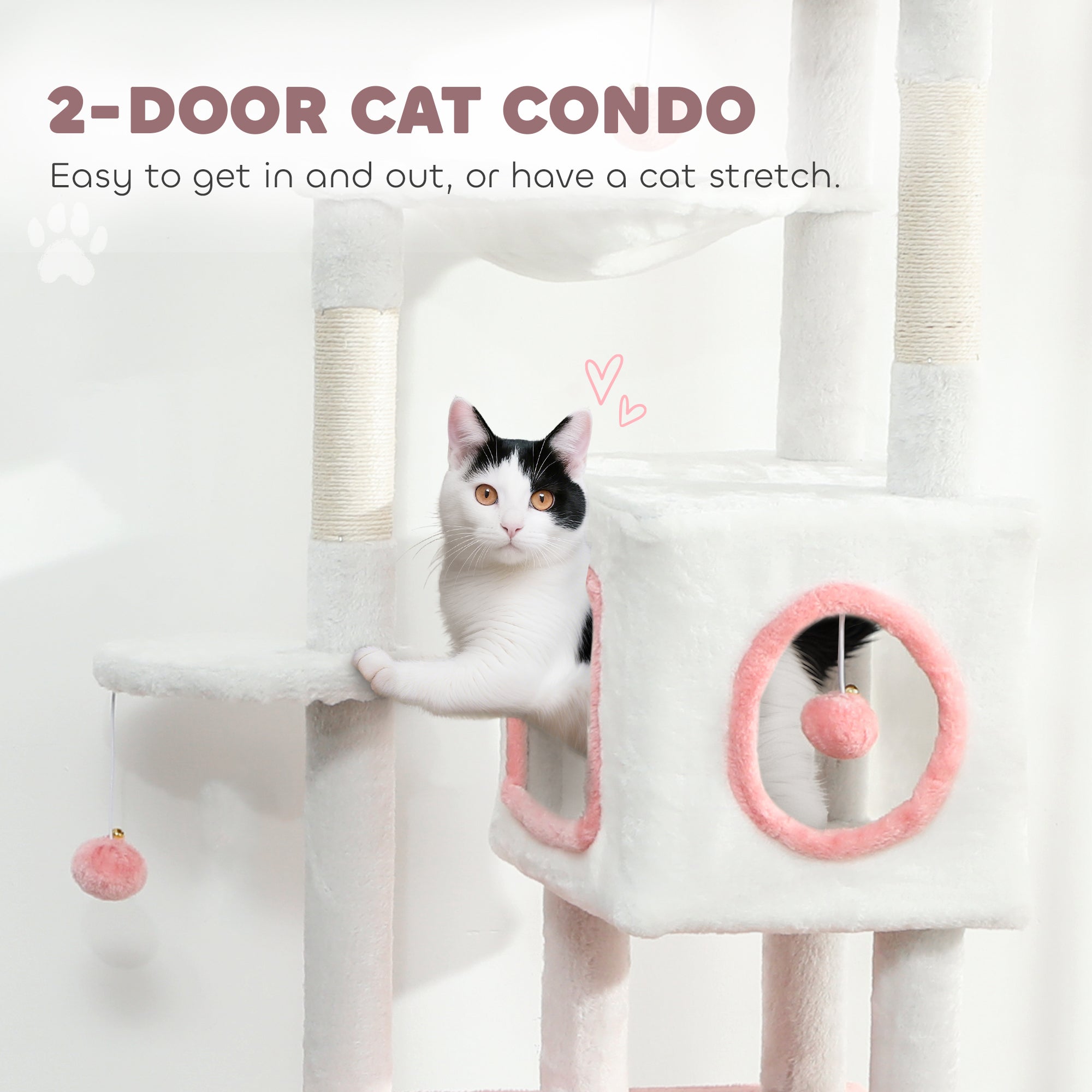 pawhut-arbre-chat-165-cm-blanc-avec-2-niches-hamac-rampe-et-perchoir image 7