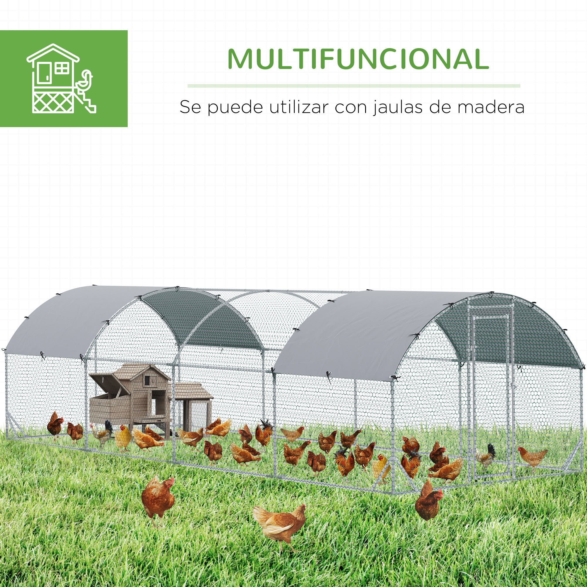 pawhut-parcours-poules-7-6-x-2-8-x-2-m-avec-protection-uv-et-porte-verrouillable image 7