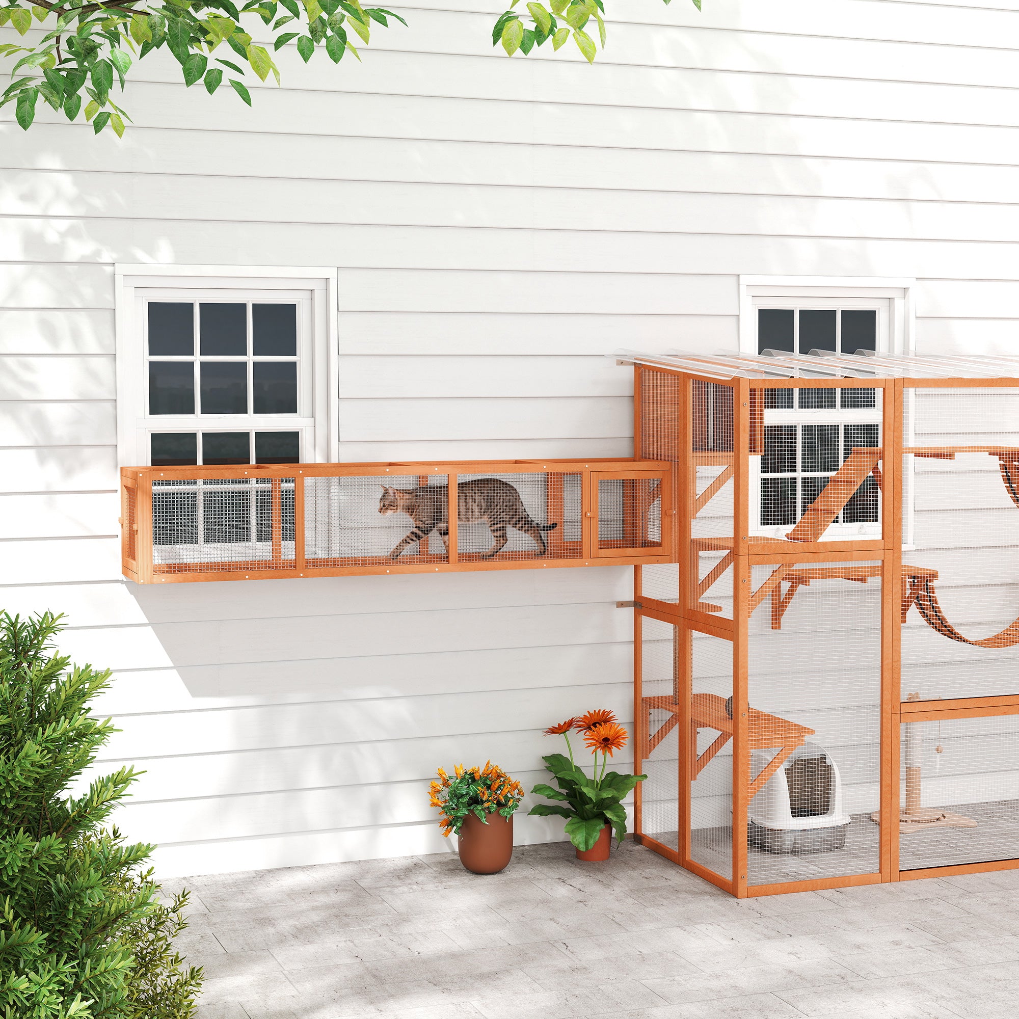 pawhut-tunnel-labyrinthe-ext-rieur-pour-chat-79-extensible-4-portes-orange image 3