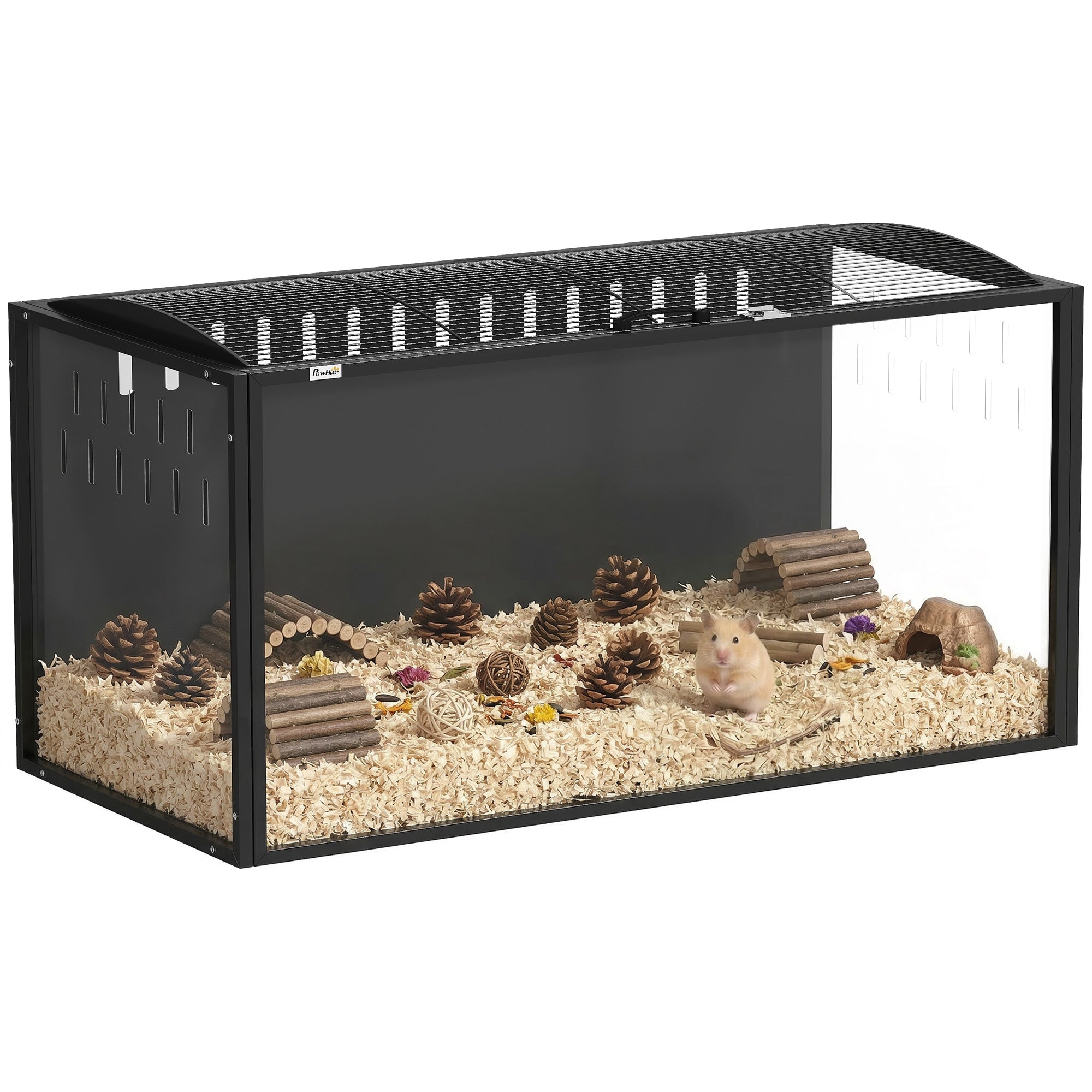 pawhut-cage-hamster-acrylique-105-x-51-x-53-cm-ouverture-dessus-noir image 1
