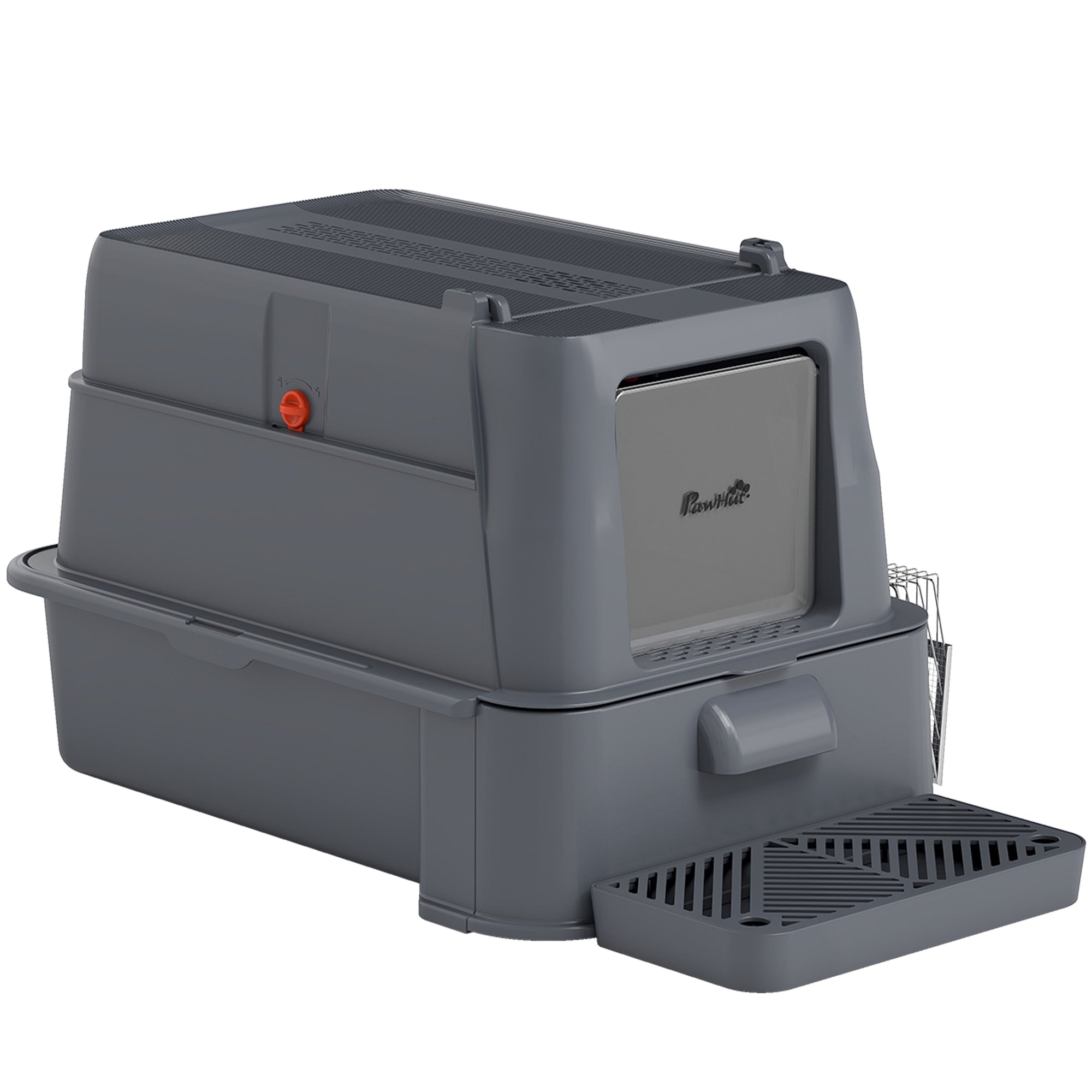 pawhut-bac-liti-re-xl-inox-avec-couvercle-et-tiroir-coulissant-gris-fonc image 2