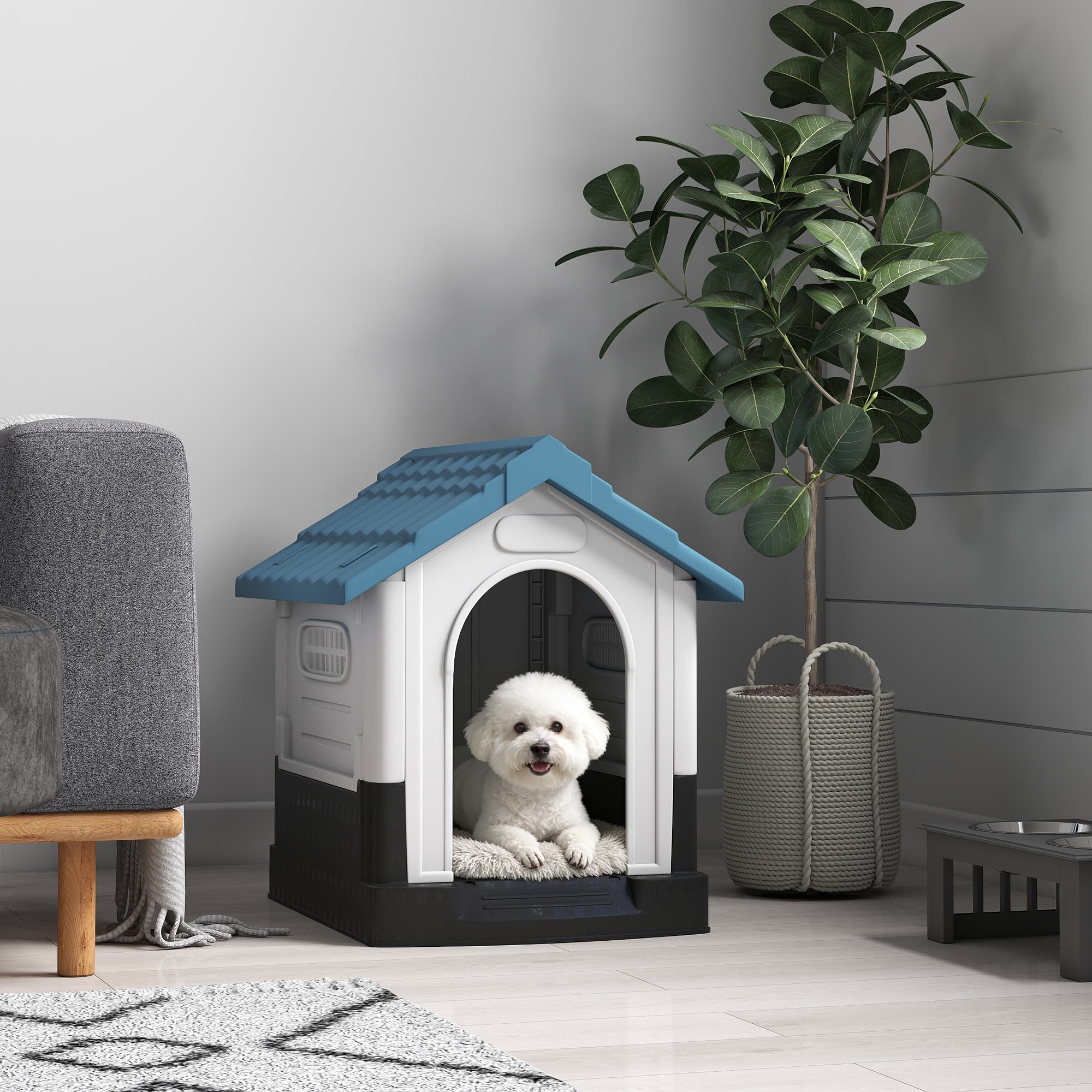 pawhut-niche-chien-plastique-ext-rieur-ventil-e-petit-chien-bleue image 3