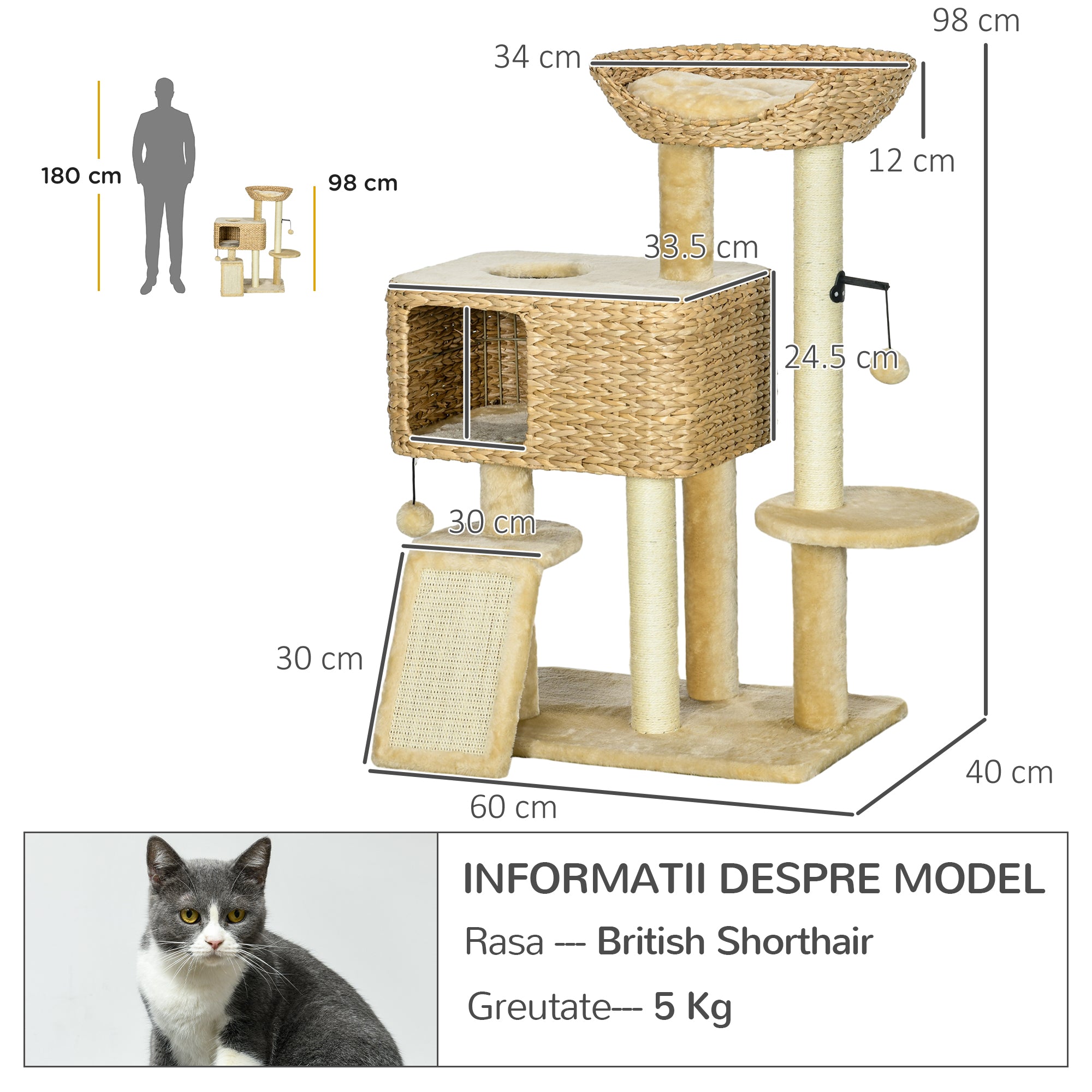 pawhut-arbre-chat-98-cm-avec-niche-rampe-et-griffoirs-beige image 5