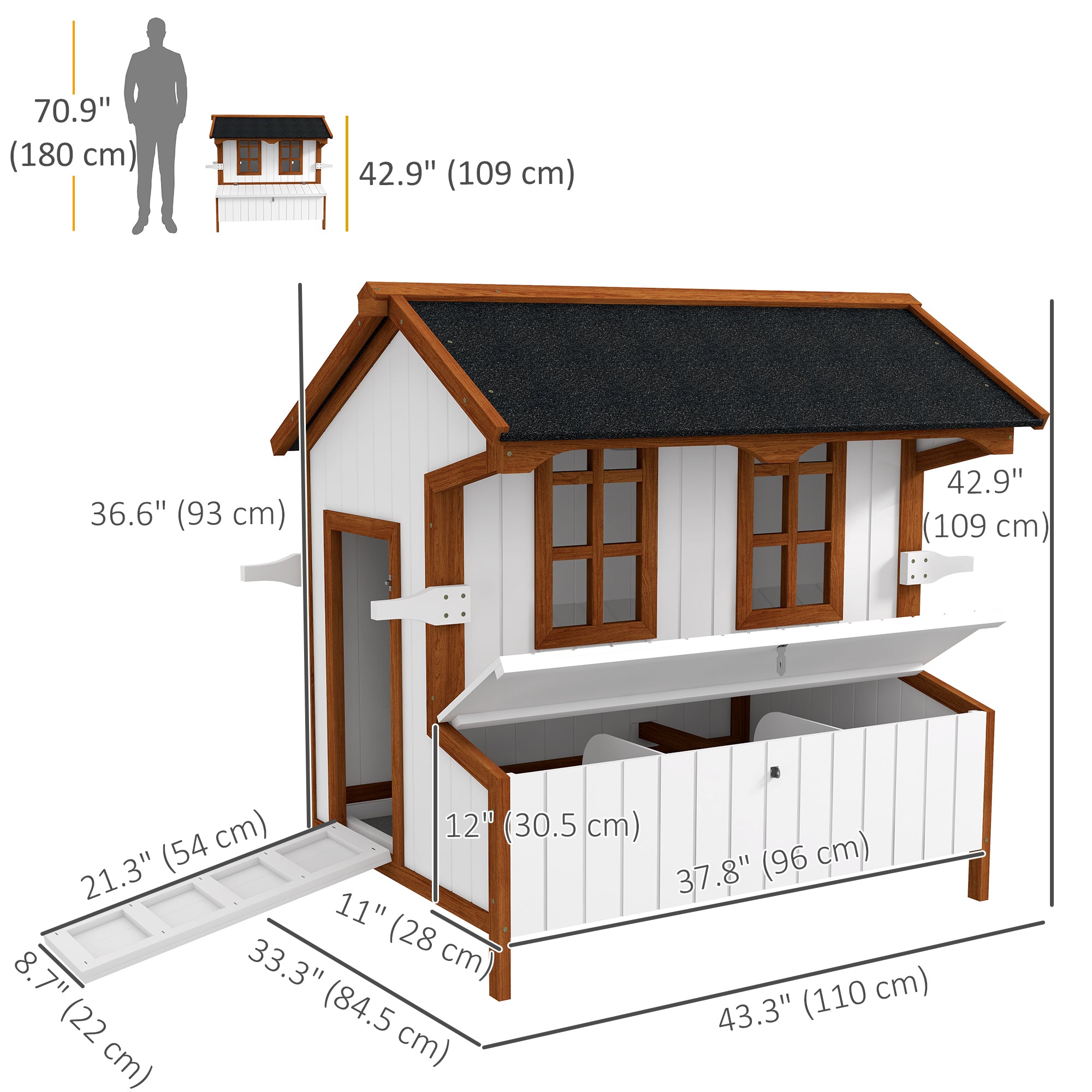 pawhut-poulailler-bois-119-cm-sur-lev-avec-pondoir-et-poign-es image 5