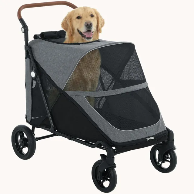 pawhut-poussette-pour-grands-chiens-pliage-une-main-poign-e-r-glable-grise image 1