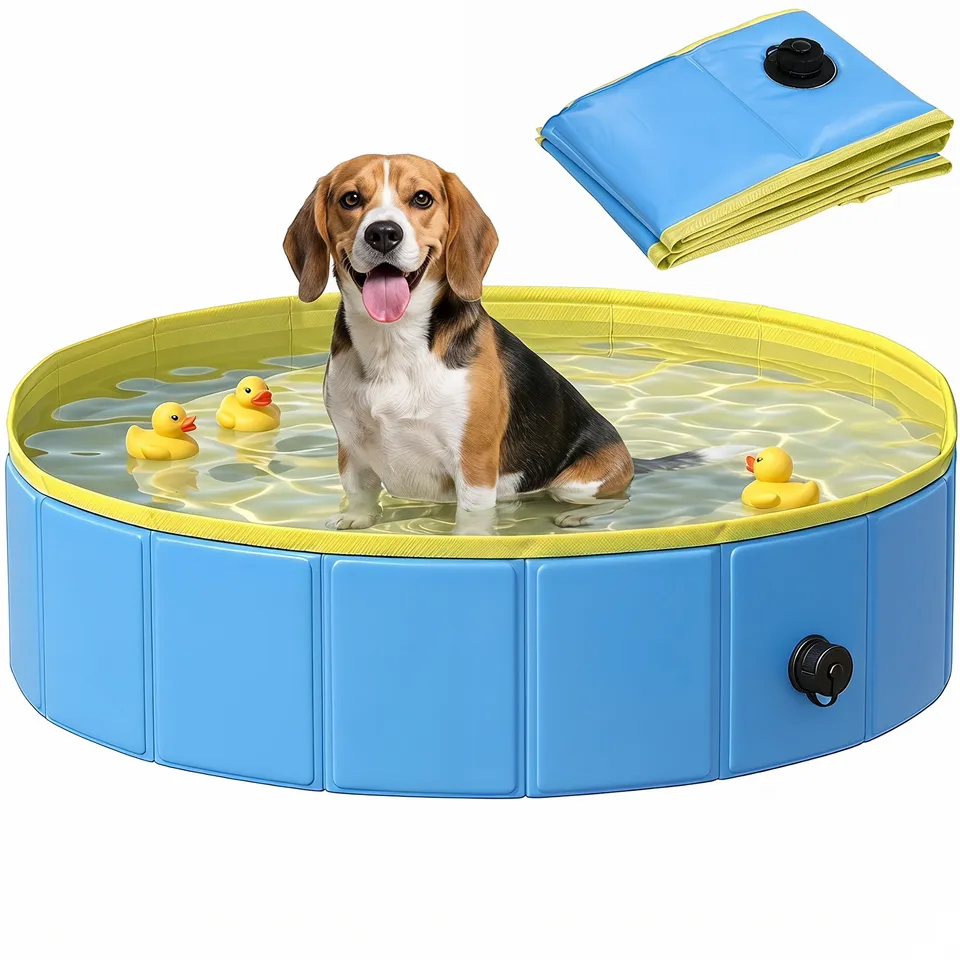 pawhut-piscine-pour-chien-pliable-pvc-100-x-30-cm-bleu-jaune image 1