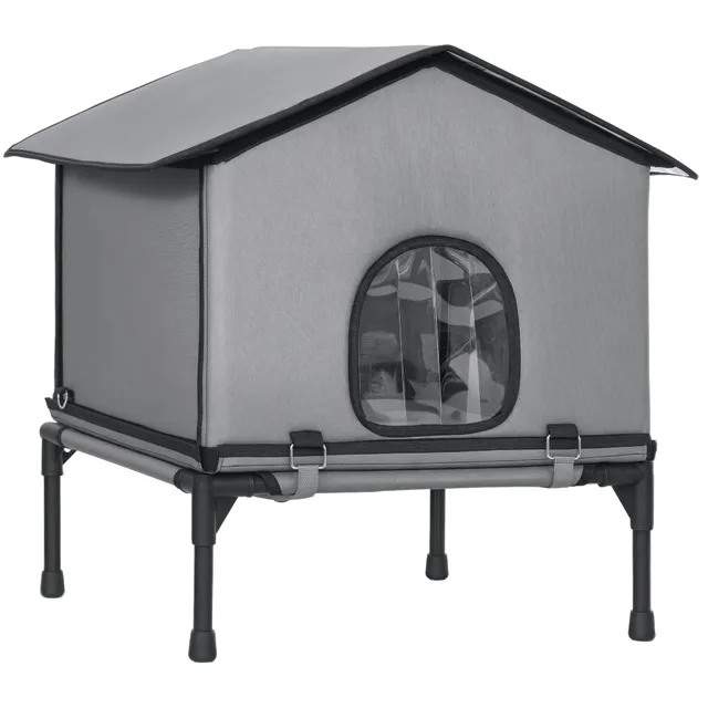 pawhut-abri-chat-ext-rieur-sur-lev-et-lit-combin-gris image 1