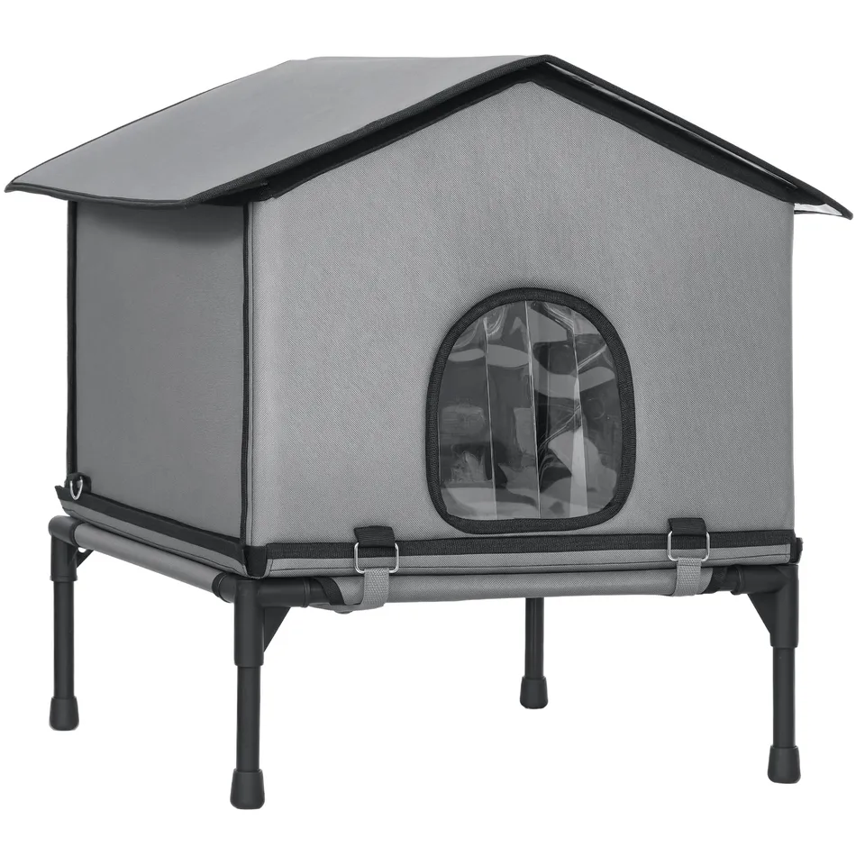 pawhut-abri-chat-ext-rieur-sur-lev-et-lit-combin-gris image 1