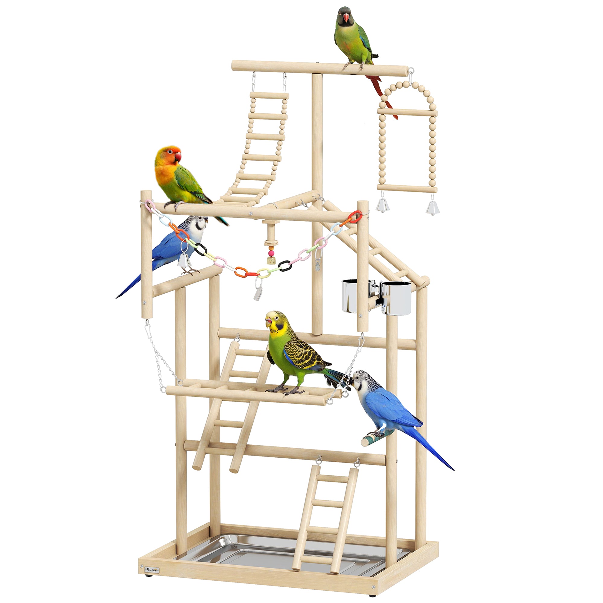 pawhut-aire-de-jeu-perchoir-pour-oiseaux-en-bois-95-cm-avec-chelles-jouet-cha-ne image 1