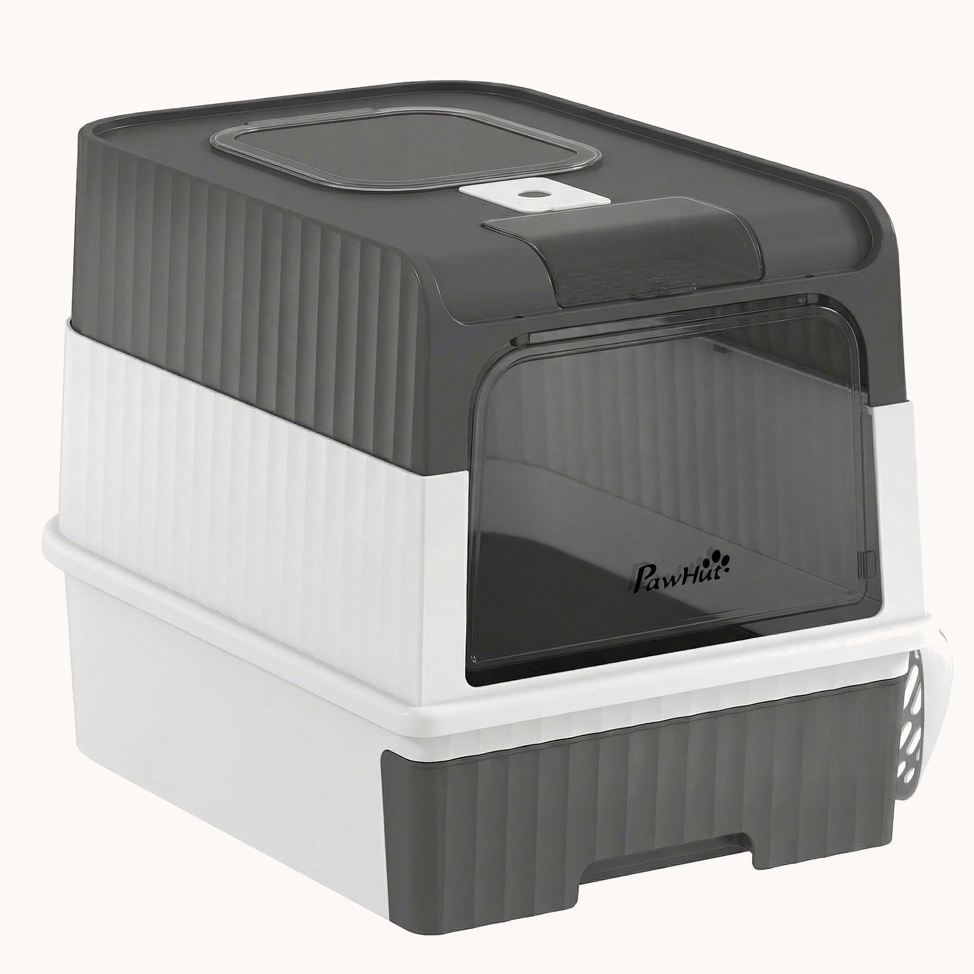 pawhut-bac-liti-re-chat-capot-avec-tiroir-pelle-et-sortie-dessus-gris image 2