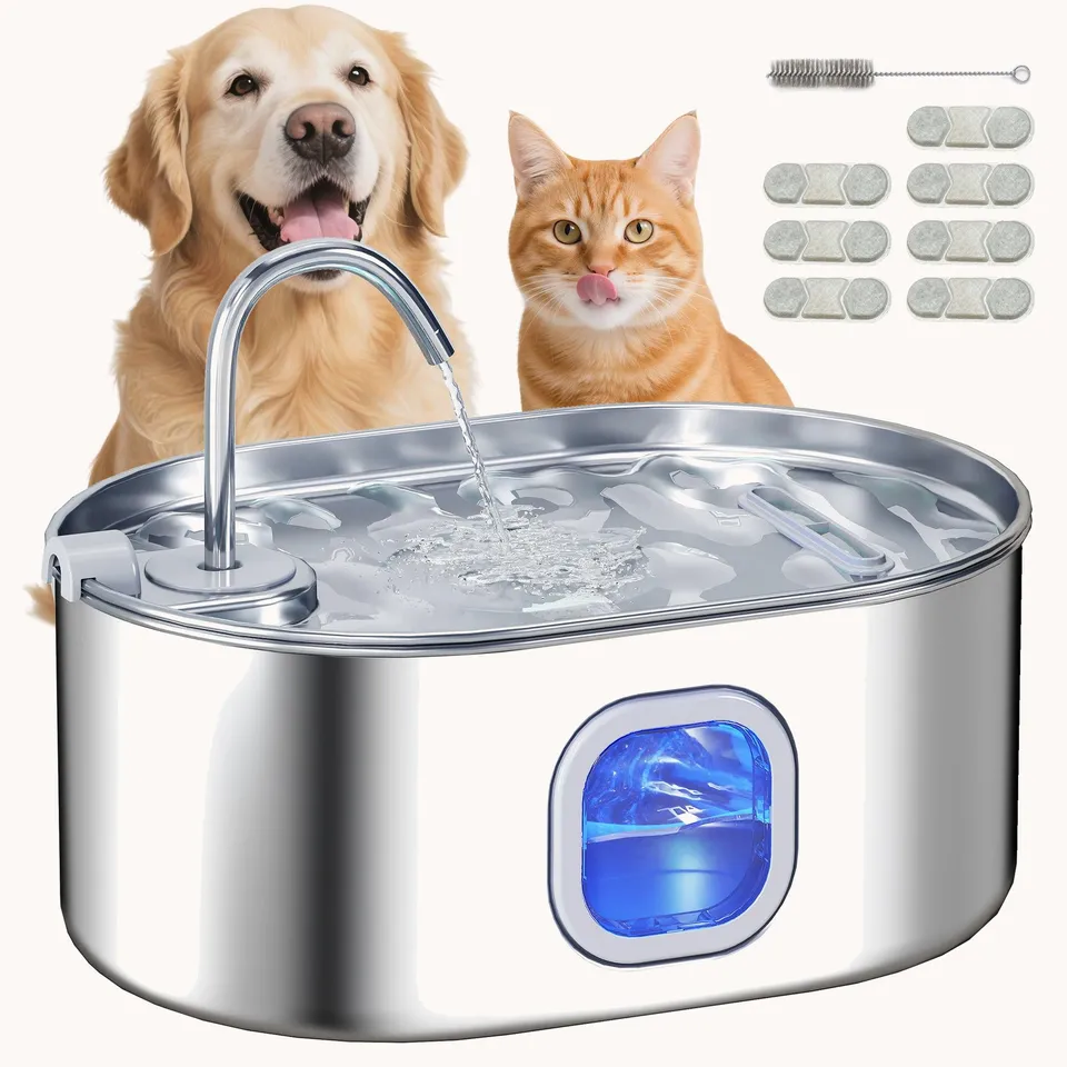 pawhut-fontaine-eau-inox-7l-pour-chats-et-chiens-avec-filtres-et-pompe-silencieu image 1
