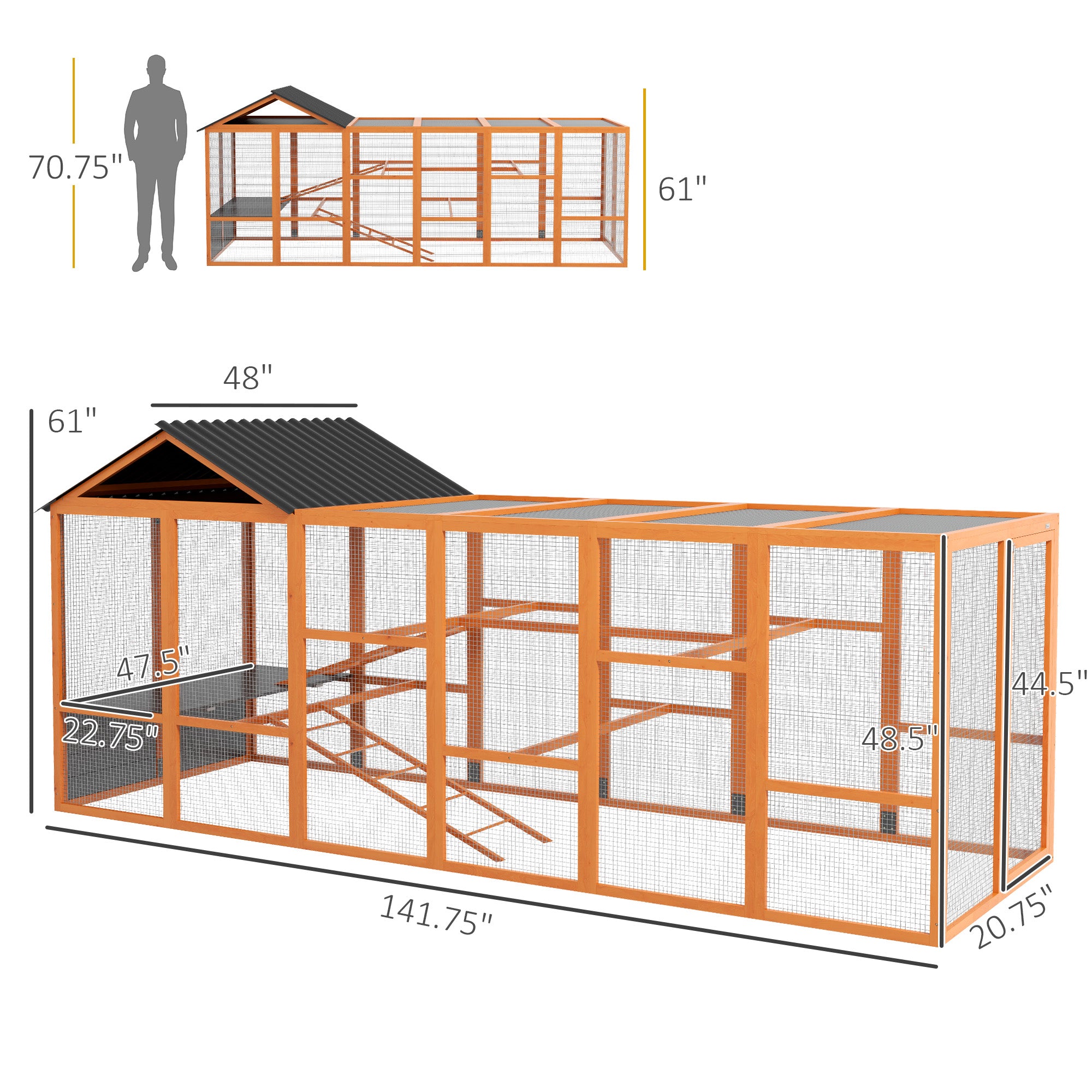 pawhut-enclos-poules-en-bois-avec-rangement-perchoirs-et-chelles-orange image 5
