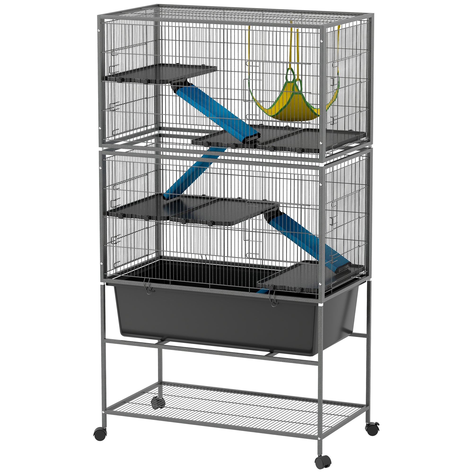pawhut-cage-5-niveaux-pour-petits-animaux-avec-hamac-et-roulettes-gris-charbon image 2