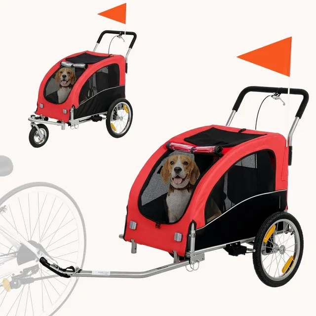 pawhut-remorque-v-lo-chien-2-en-1-rouge-avec-suspension-jusqu-44-lbs image 1