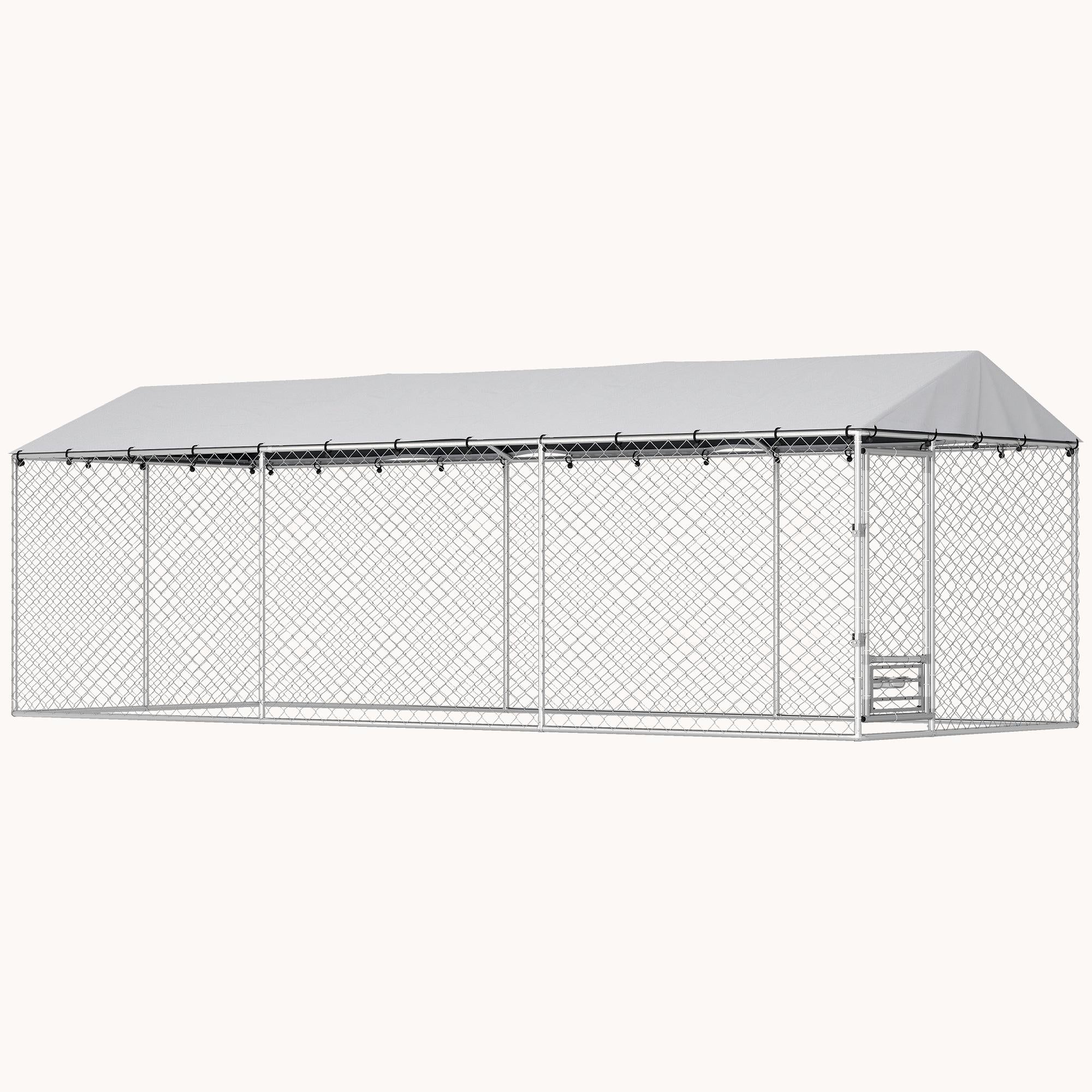pawhut-chenil-ext-rieur-walk-in-avec-toit-gamelles-et-double-verrouillage-argent image 2