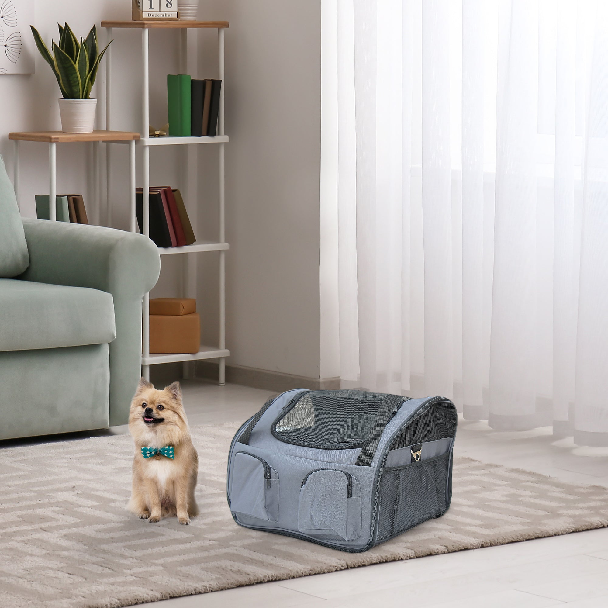 pawhut-sac-de-transport-pliable-pour-chat-et-petit-chien-41x34x30-cm-avec-fen-tr image 3