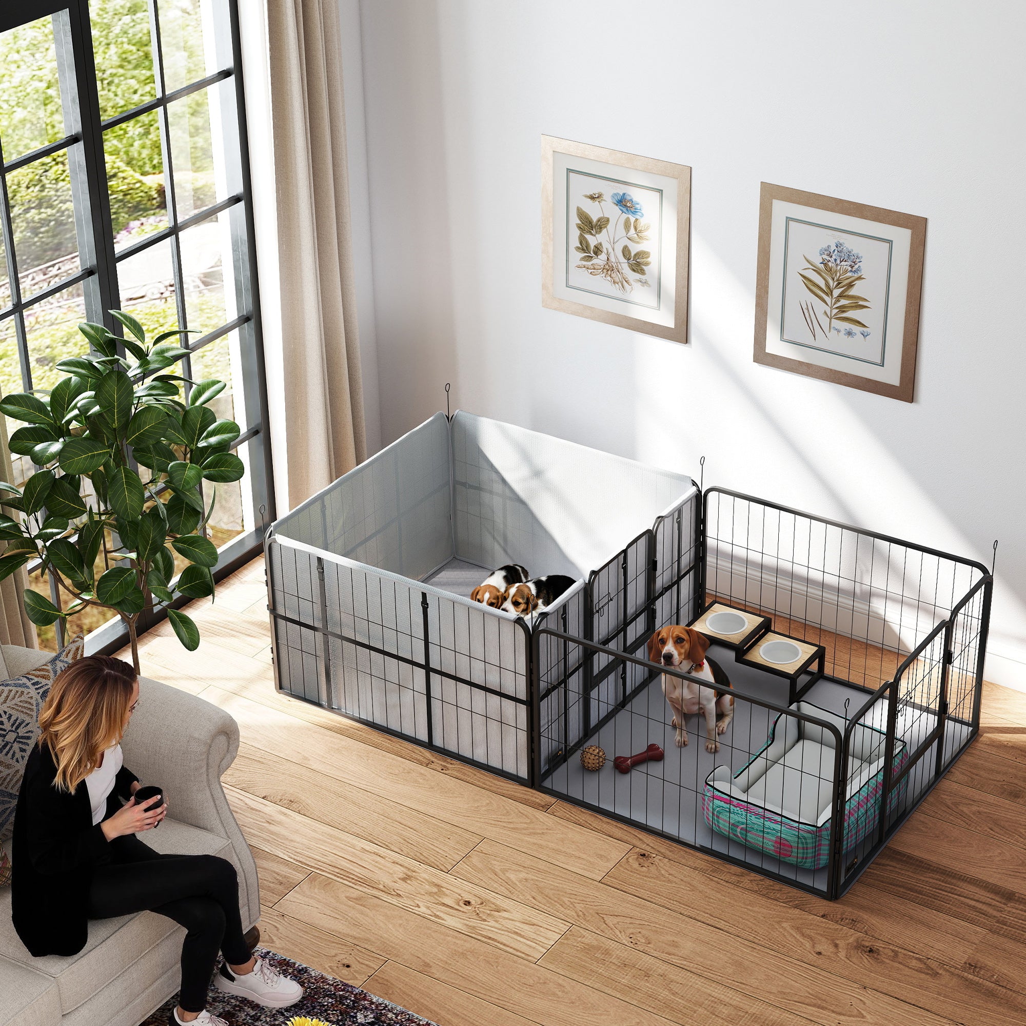 pawhut-parc-de-mise-bas-modulable-avec-housse-et-tapis-pour-chiens-petits-et-moy image 4
