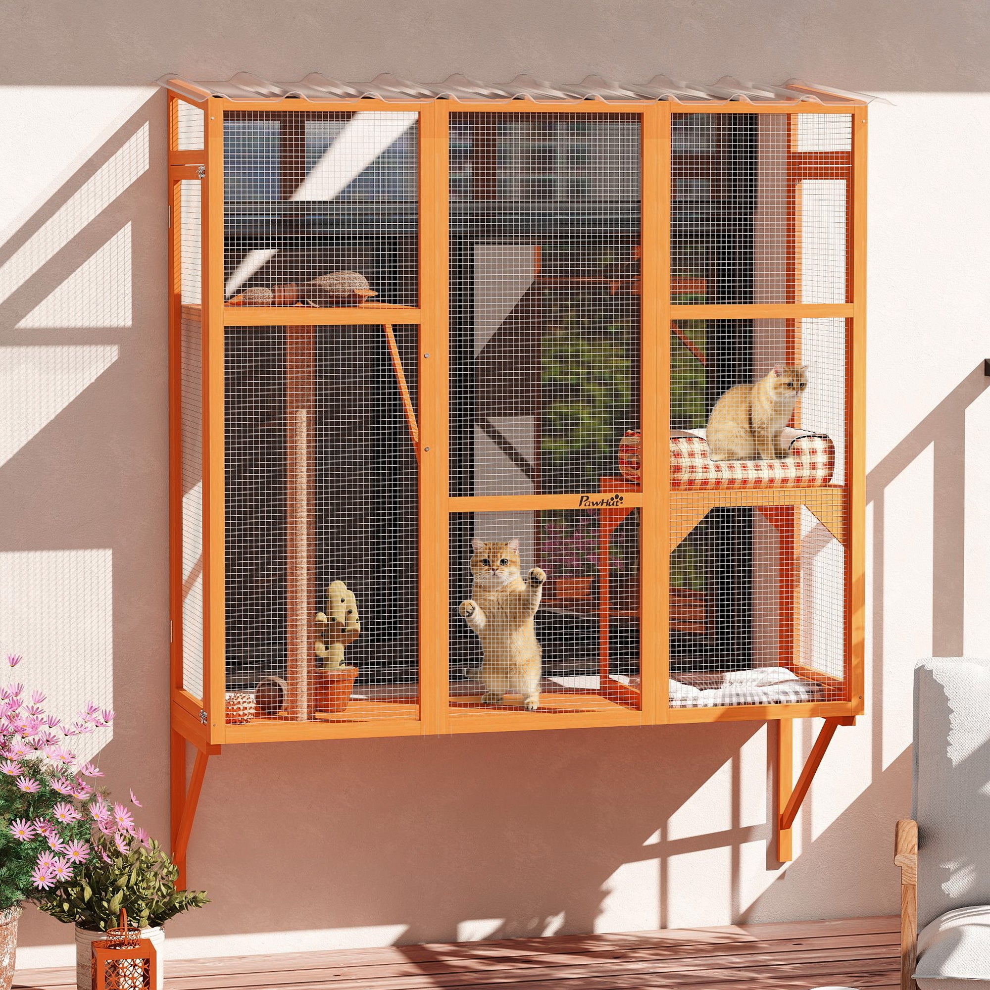 pawhut-arbre-chat-mural-fen-tre-orange-155-cm-pour-2-3-chats image 4