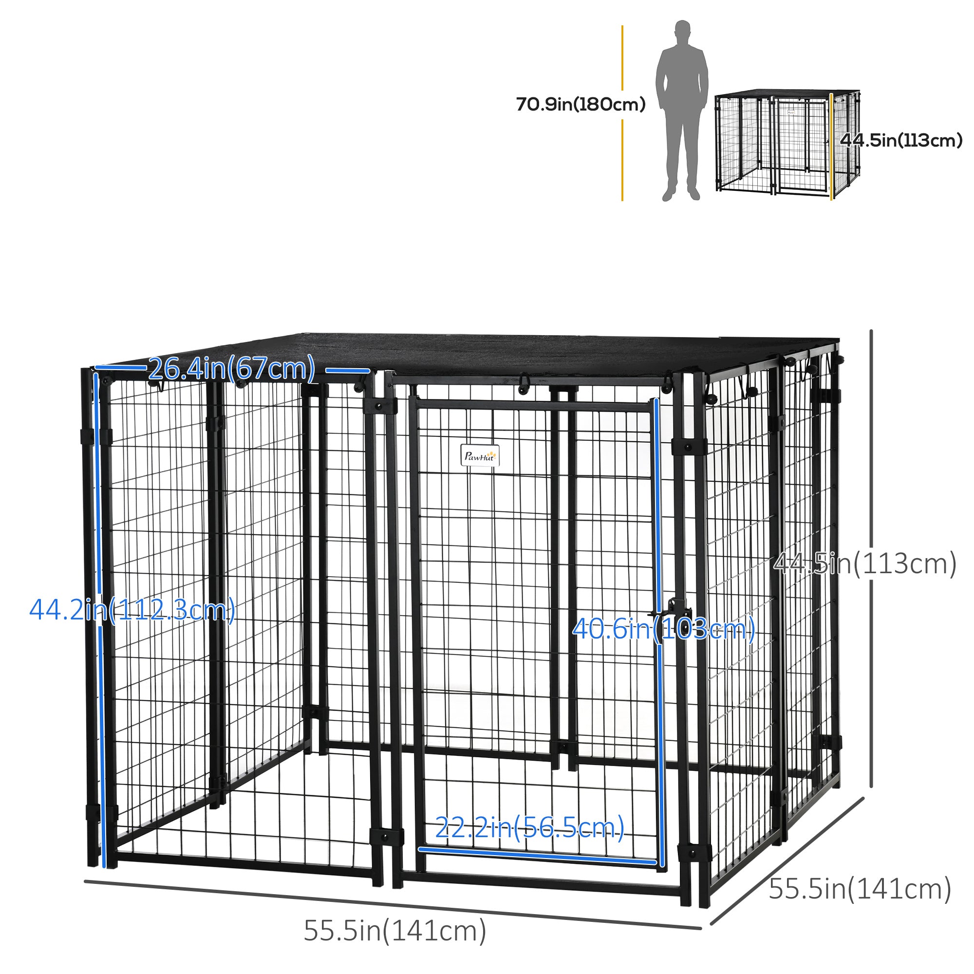 pawhut-enclos-chenil-ext-rieur-chien-avec-toit-et-porte-verrouillable-noir image 5