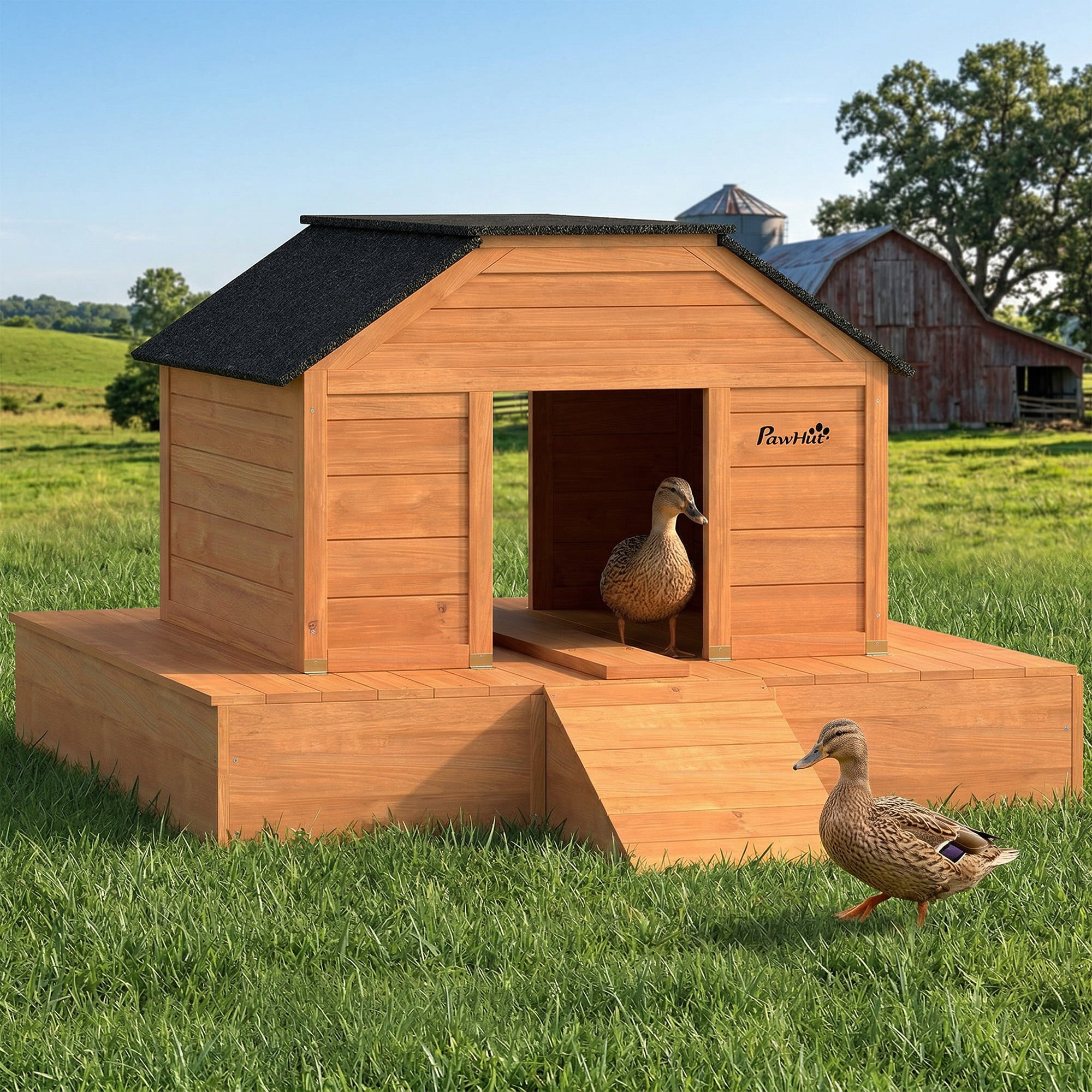 pawhut-maison-flottante-pour-canards-toit-asphalte-waterproof-orange-1-2-canards image 4