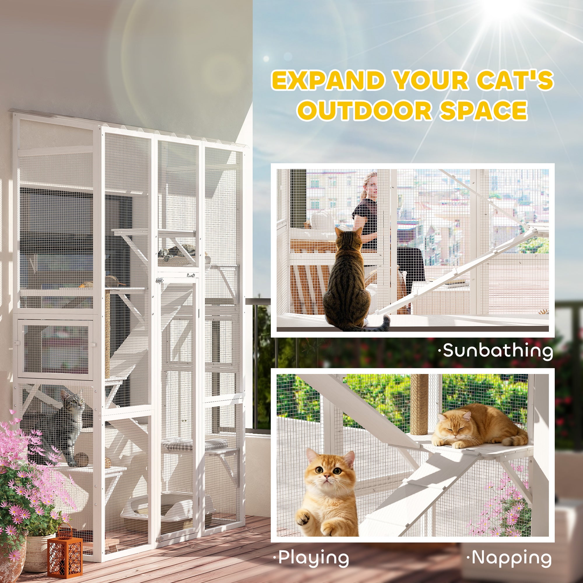 pawhut-grand-catio-ext-rieur-blanc-6-plateformes-rampes-griffoir image 6