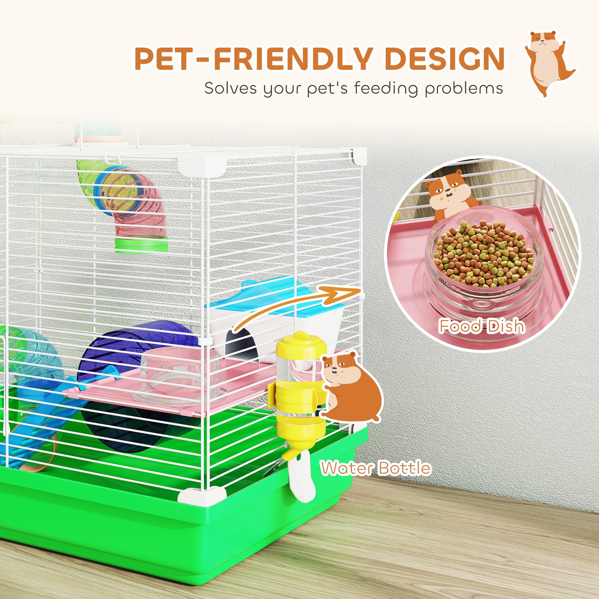 pawhut-cage-hamster-2-tages-avec-roue-maison-et-tunnel-vert image 7