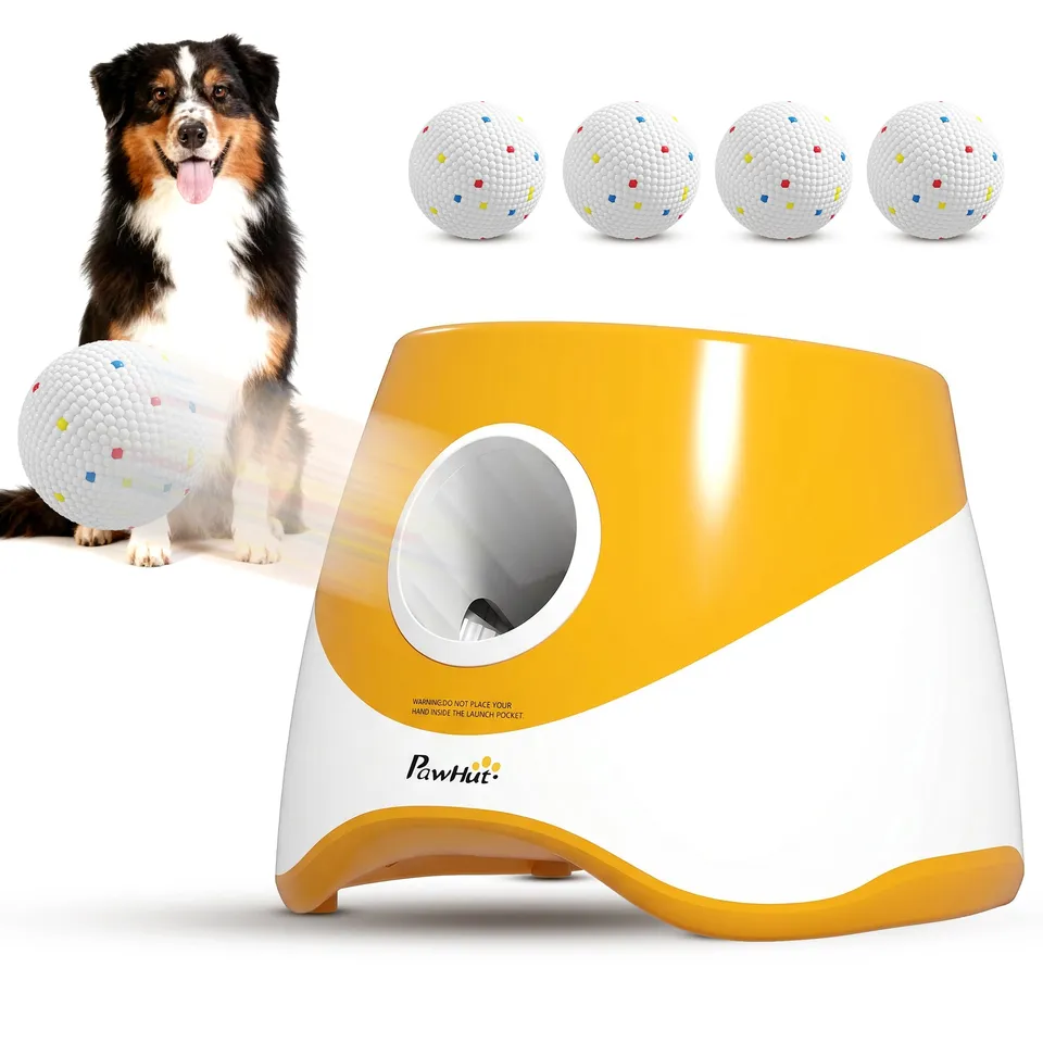 pawhut-lanceur-automatique-de-balles-chien-6-10-14-m-avec-5-balles-etpu-orange image 1