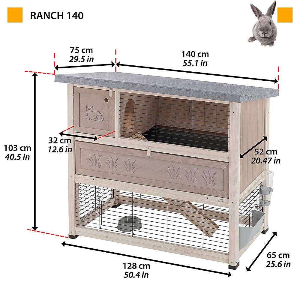 ferplast-ranch-140-clapier-lapin-2-niveaux-en-bois-fsc-140-x-75-x-h-103-cm image 2