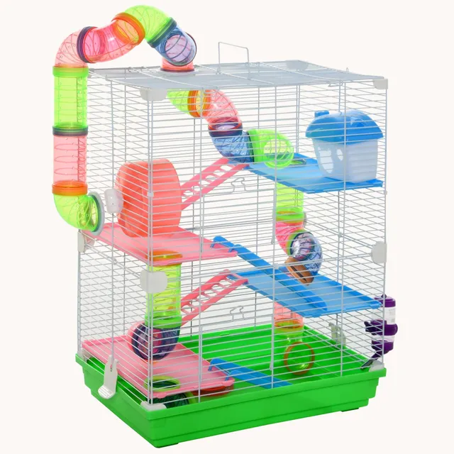 pawhut-cage-hamster-18-5-tages-avec-tubes-roue-gamelle-et-biberon image 1