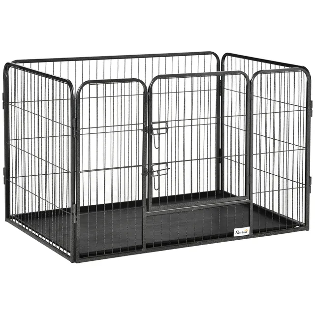 pawhut-parc-pour-chien-4-panneaux-avec-porte-et-plateau-gris-int-rieur-ext-rieur image 1