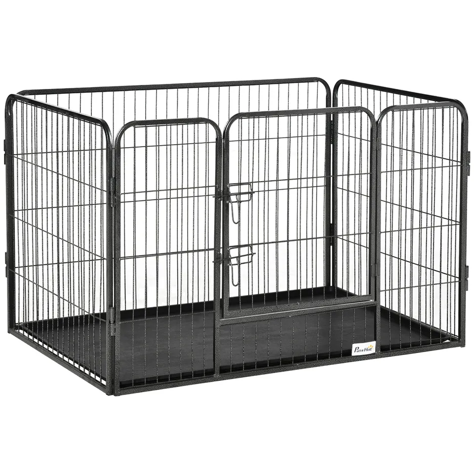 pawhut-parc-pour-chien-4-panneaux-avec-porte-et-plateau-gris-int-rieur-ext-rieur image 1