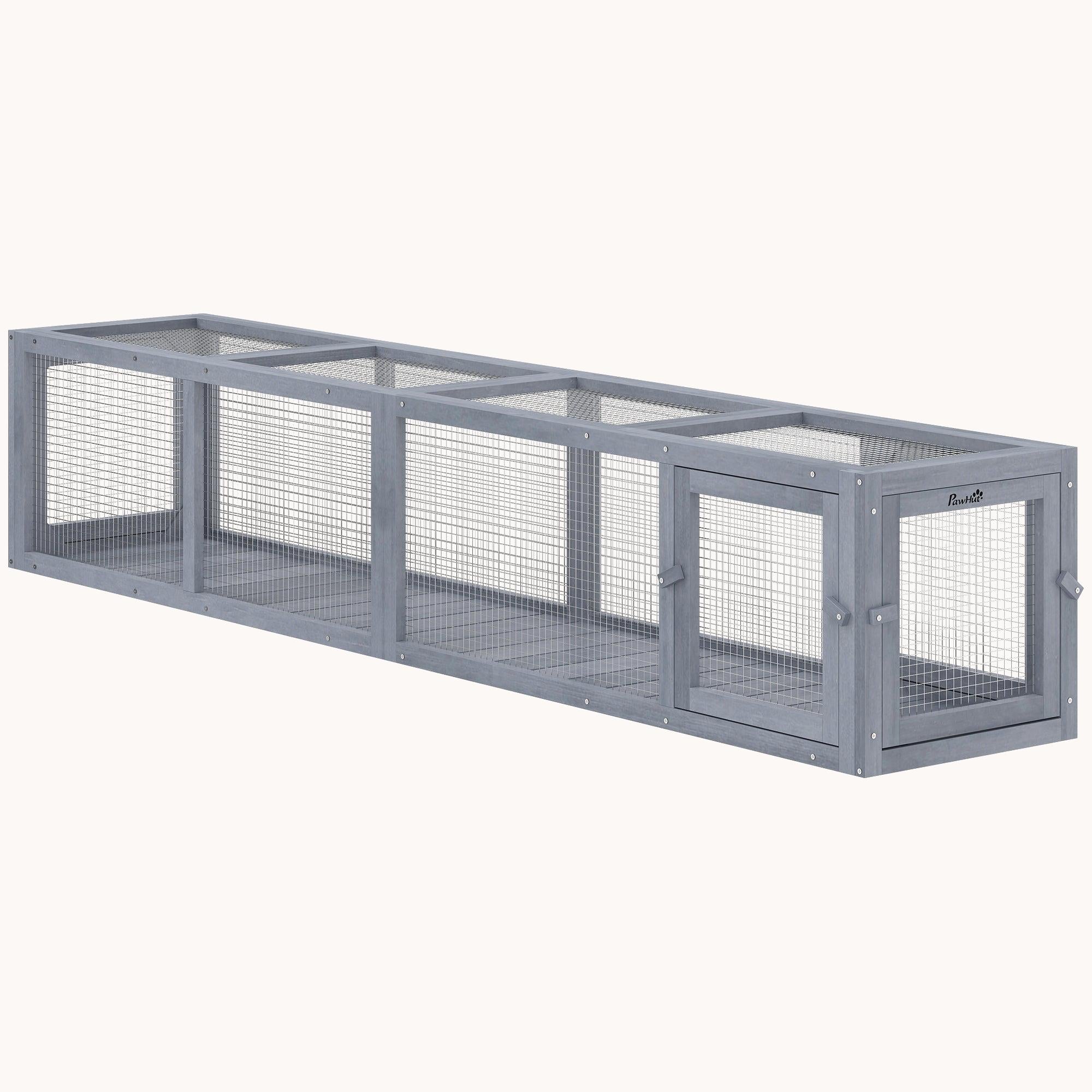 pawhut-tunnel-chat-ext-rieur-en-bois-79-gris-fonc-extensible image 1