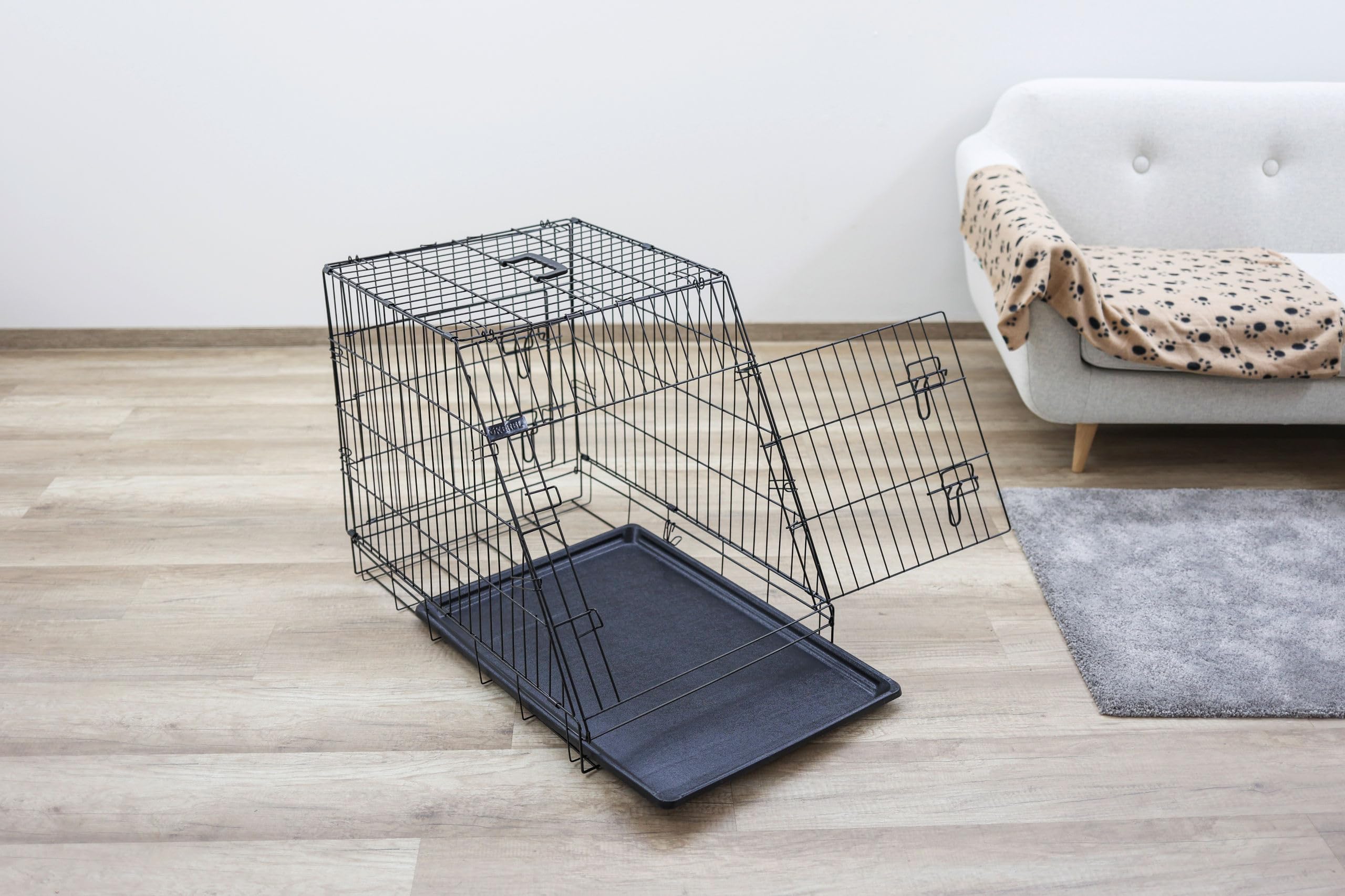 kerbl-cage-de-transport-3-portes-pour-chien-noir-76-x-54-x-64-cm image 2