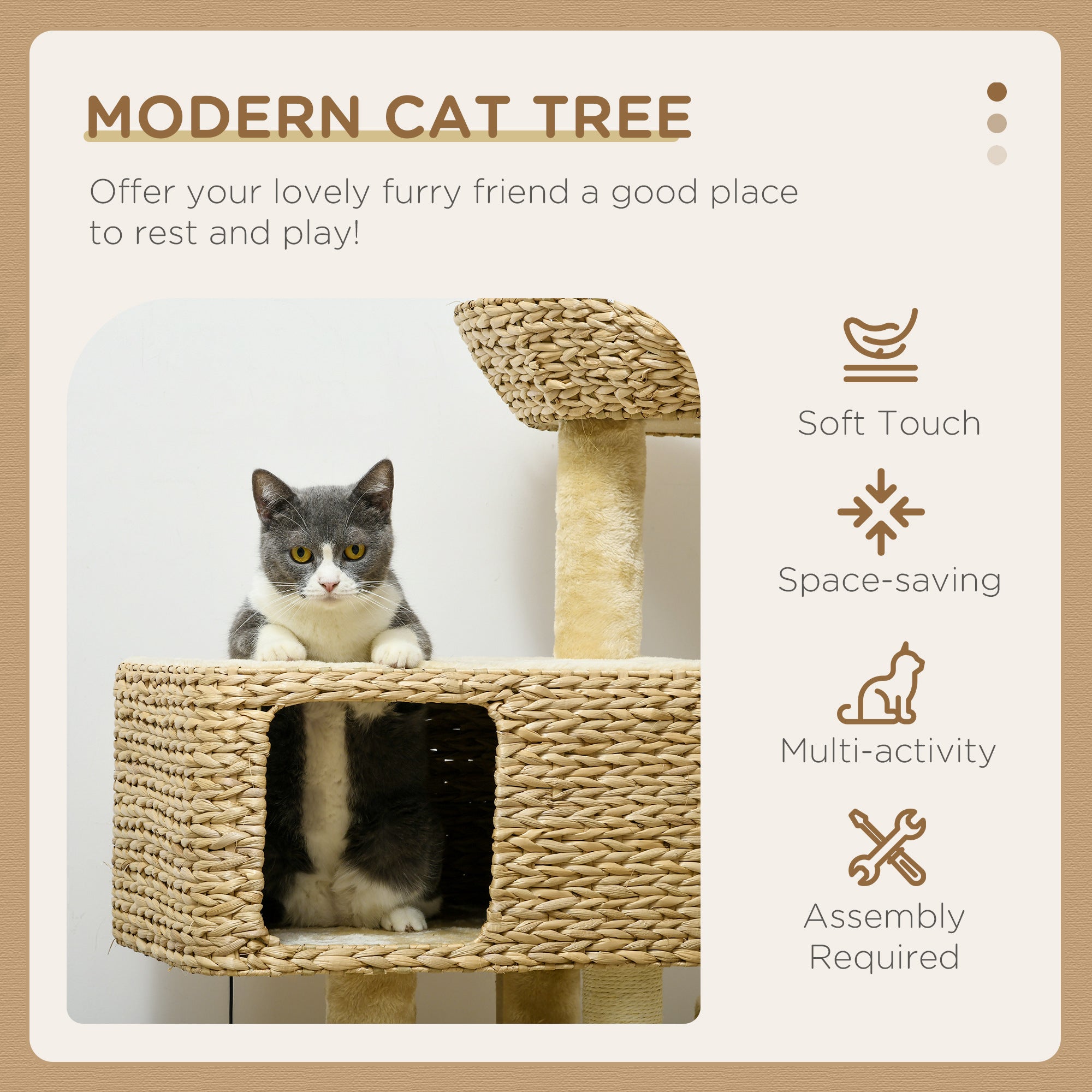 pawhut-arbre-chat-98-cm-avec-niche-rampe-et-griffoirs-beige image 6