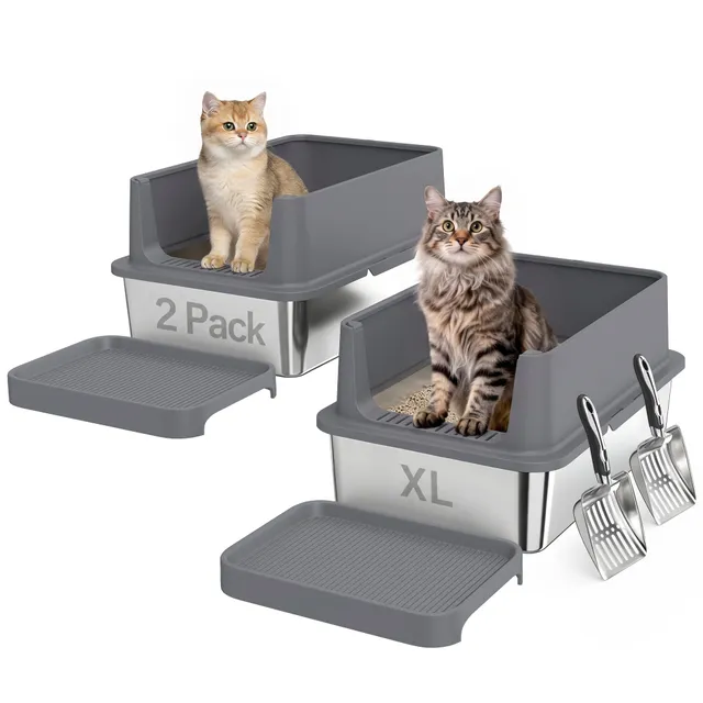 pawhut-bac-liti-re-chat-inox-xl-lot-de-2-avec-marche-antitrace-et-pelles image 1