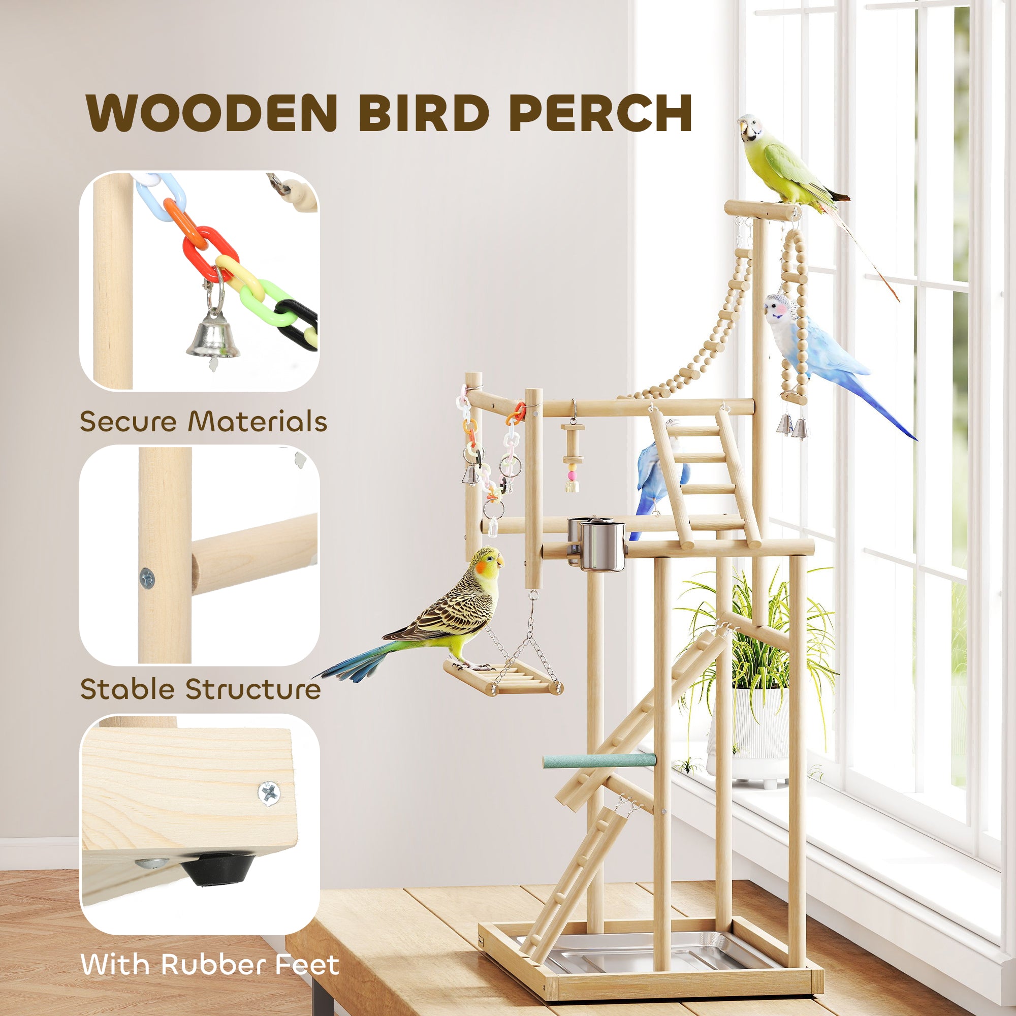 pawhut-aire-de-jeu-perchoir-pour-oiseaux-en-bois-95-cm-avec-chelles-jouet-cha-ne image 6
