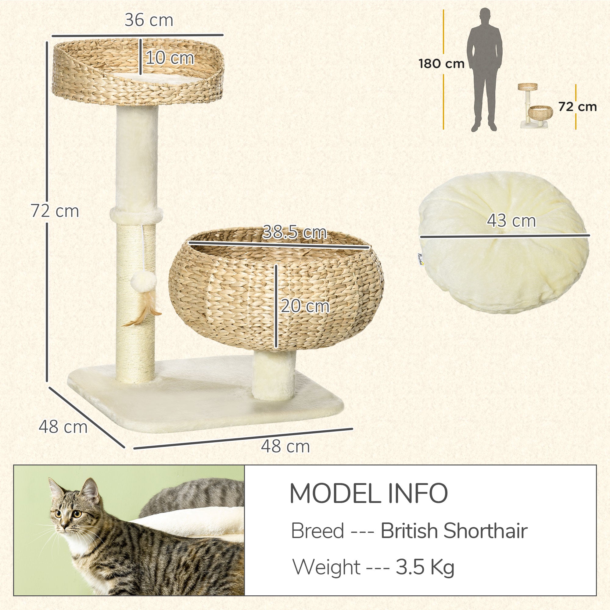 pawhut-arbre-chat-72-cm-maison-en-paille-tress-e-avec-griffoirs-et-coussins image 5