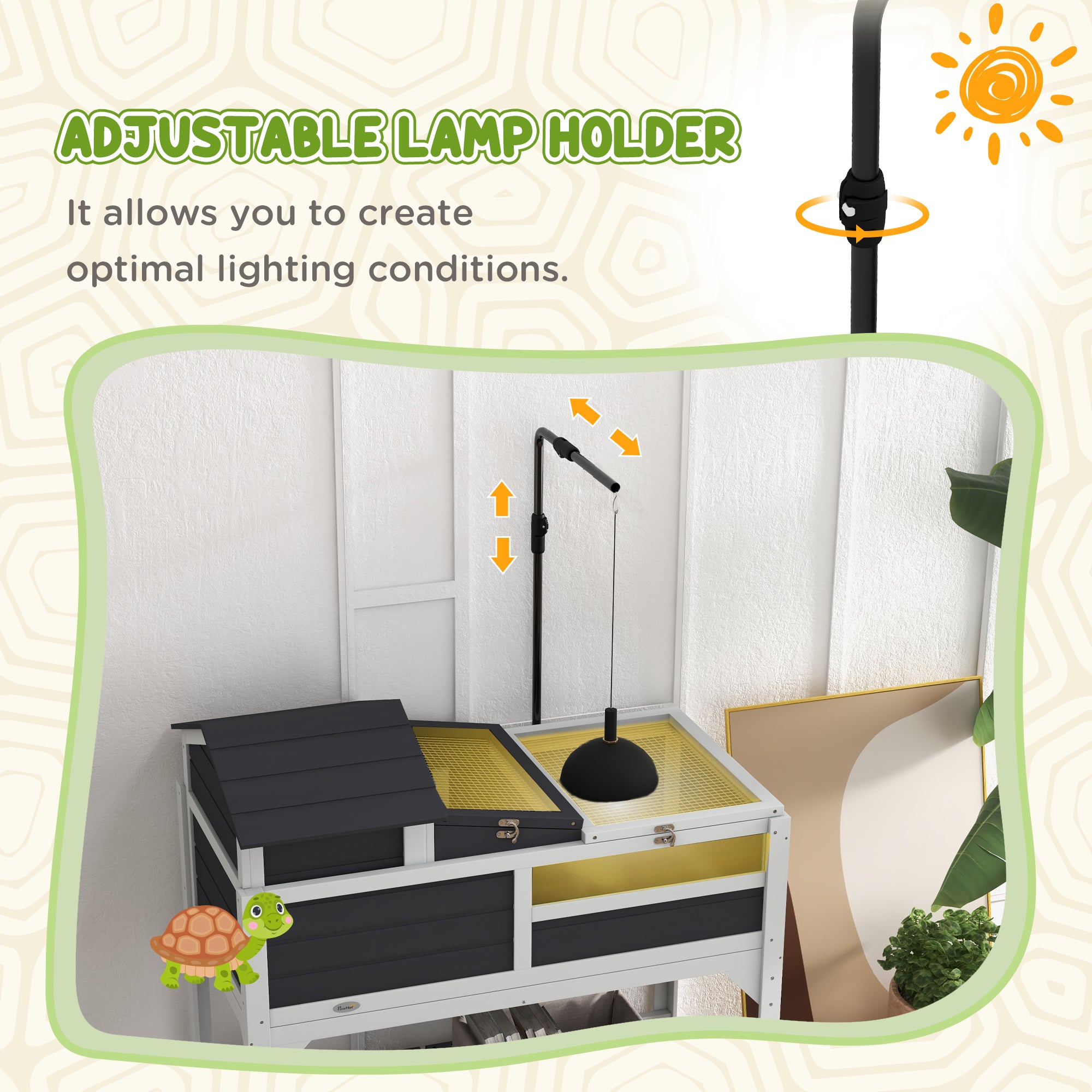 pawhut-habitat-tortue-2-niveaux-avec-lampe-r-glable-maison-amovible-et-tag-re-gr image 8