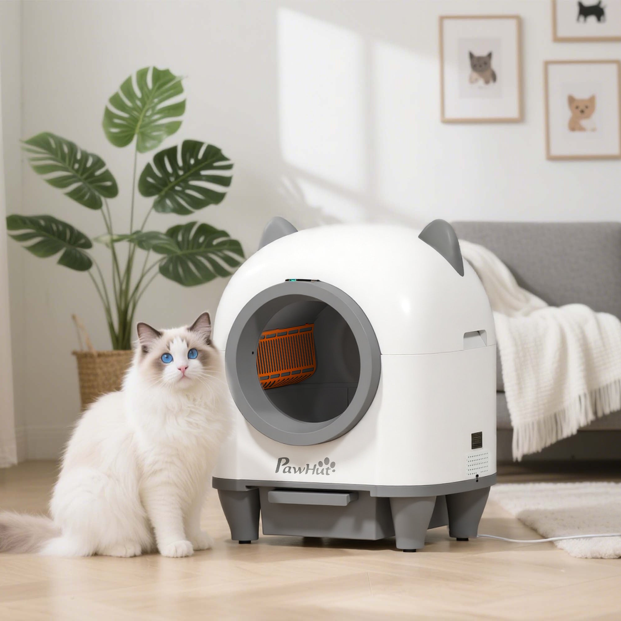 pawhut-liti-re-autonettoyante-automatique-connect-e-80-l-blanche image 3