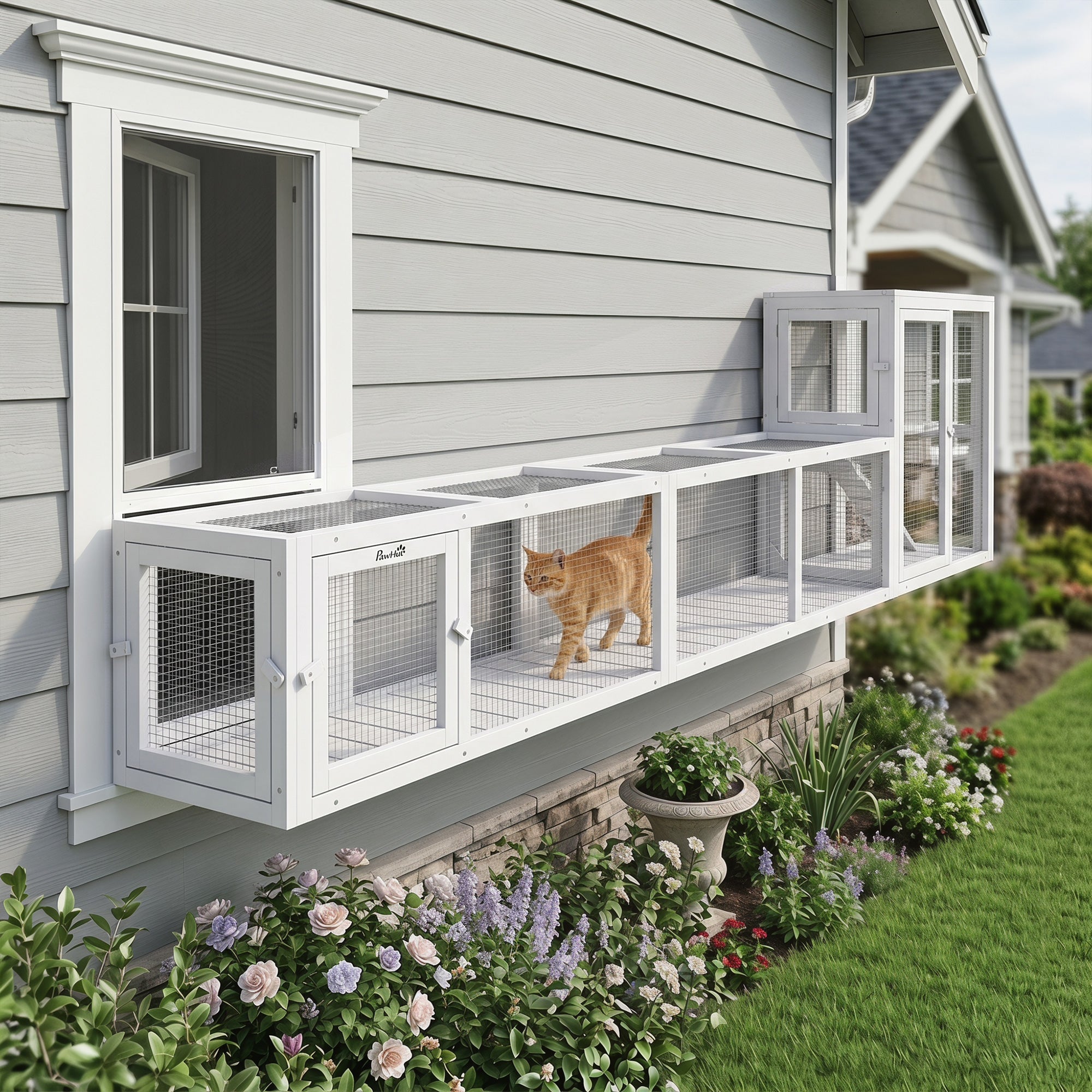pawhut-tunnel-ext-rieur-extensible-79-en-bois-avec-housse-pour-terrasse-blanc image 3