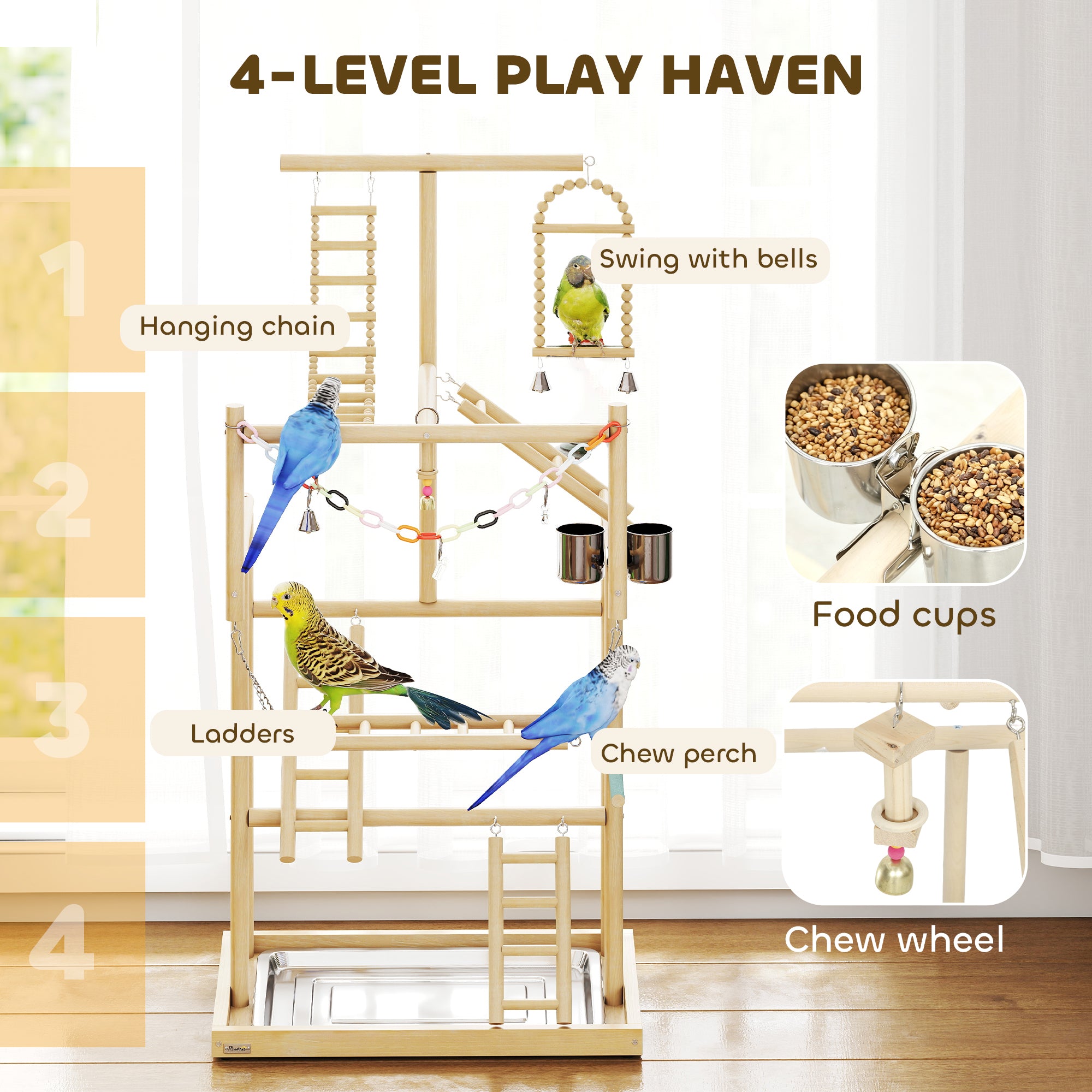 pawhut-aire-de-jeu-perchoir-pour-oiseaux-en-bois-95-cm-avec-chelles-jouet-cha-ne image 7