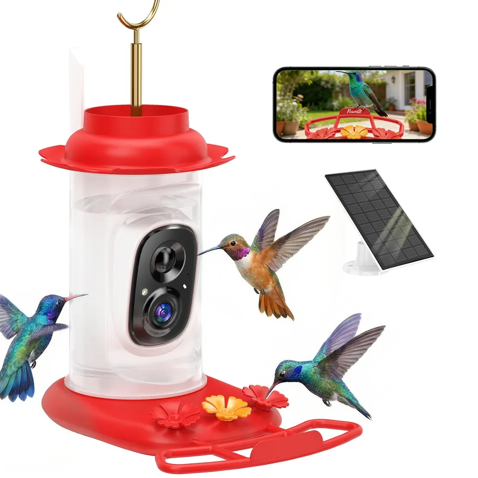 pawhut-mangeoire-colibris-avec-cam-ra-2k-ai-16k-oiseaux-et-solaire-3w-alertes-li image 1