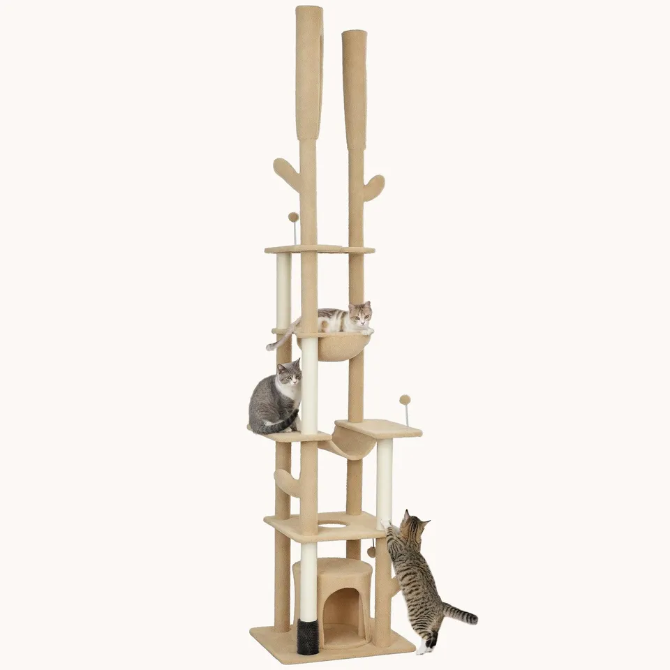 pawhut-arbre-chat-sol-plafond-r-glable-225-254-cm-cactus-avec-brosse-et-hamac-ma image 1